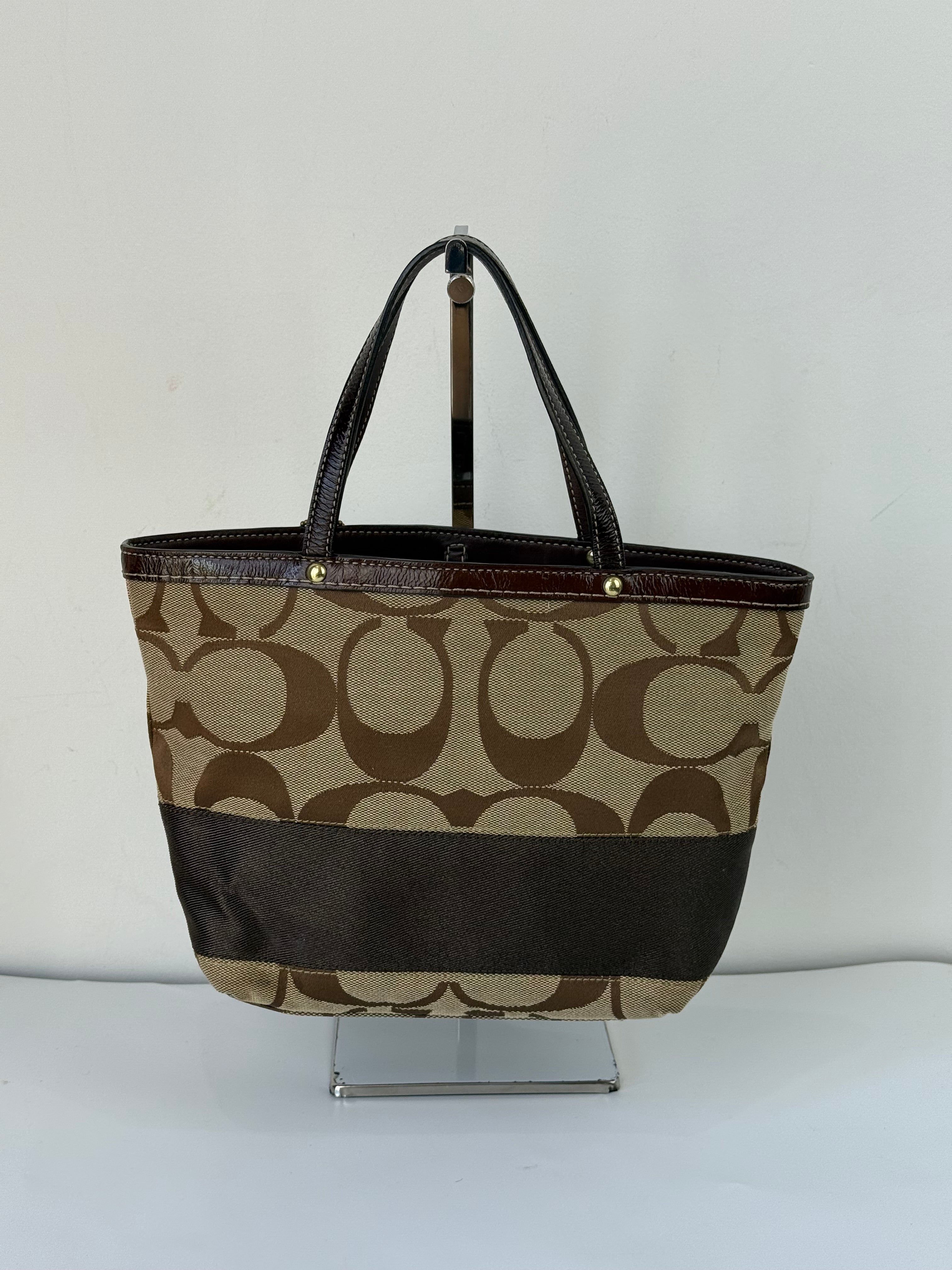 Vintage Coach Mini Tote Bag Brown Signature Canvas Handbag 00s Y2K