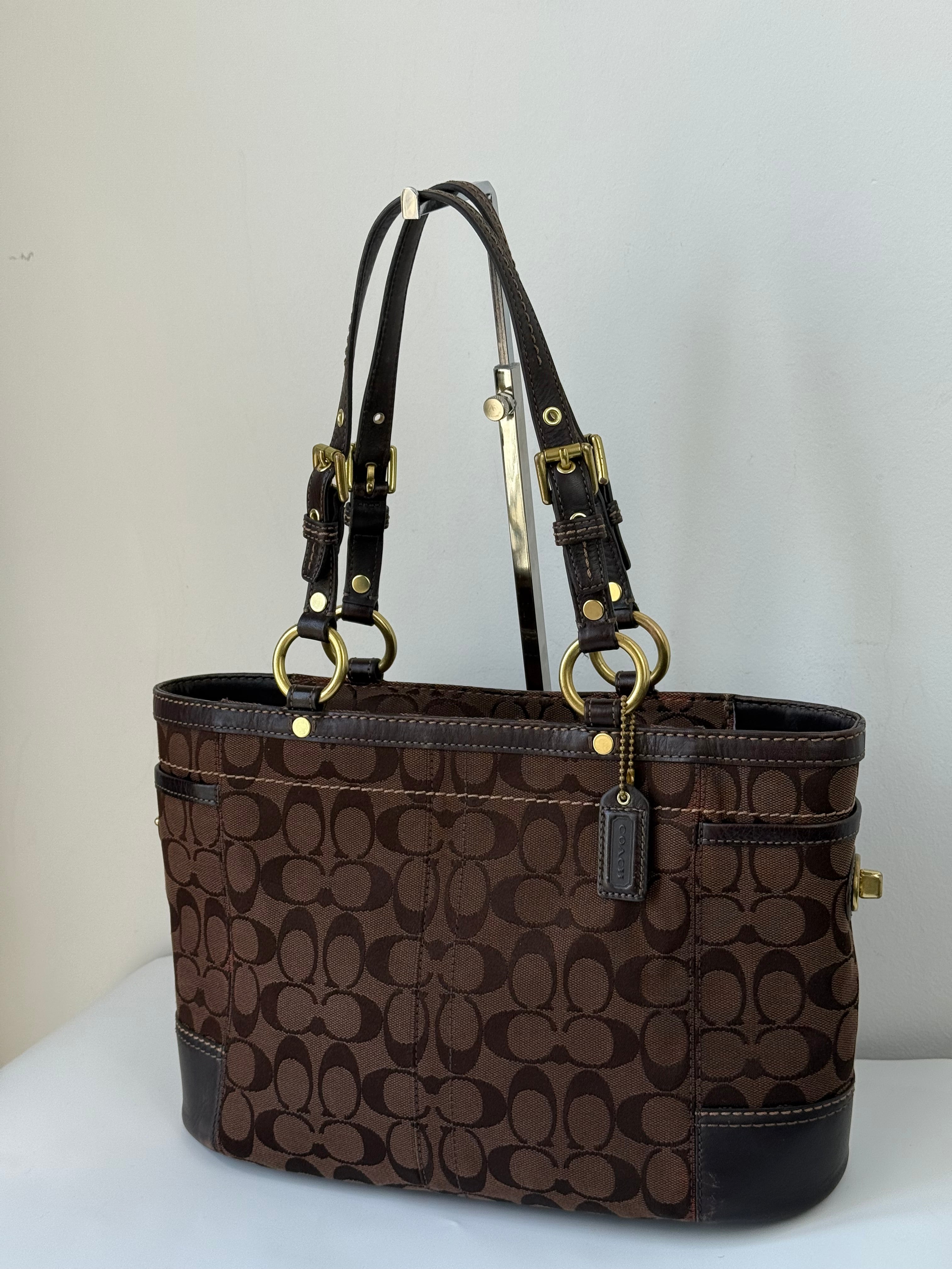 Vintage Coach Gallery Tote Bag Brown Signature Shoulder Bag 00s Y2K