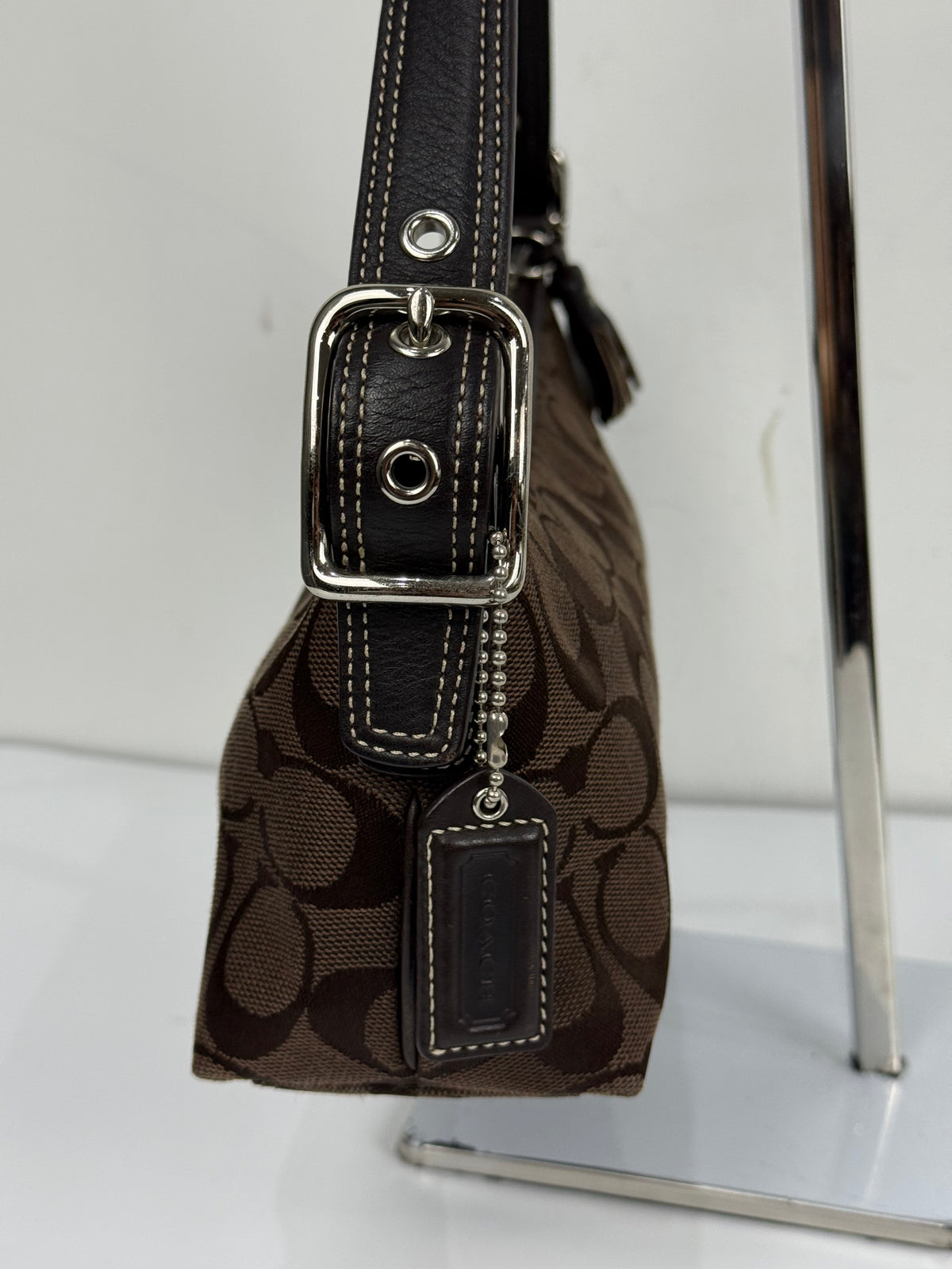 Vintage Coach Baguette East West Bag Brown Signature Canvas Shoulder Bag Y2K
