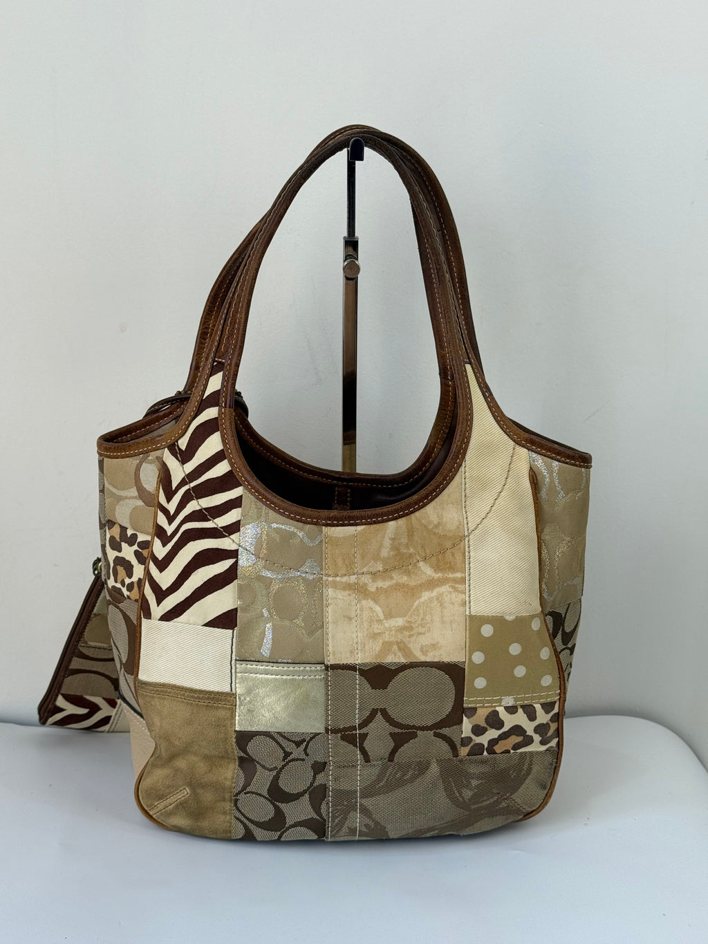 Vintage Coach Ergo Patchwork Tote Bag Bag Brown Signature Canvas Handbag with Coin Purse 00s Y2K