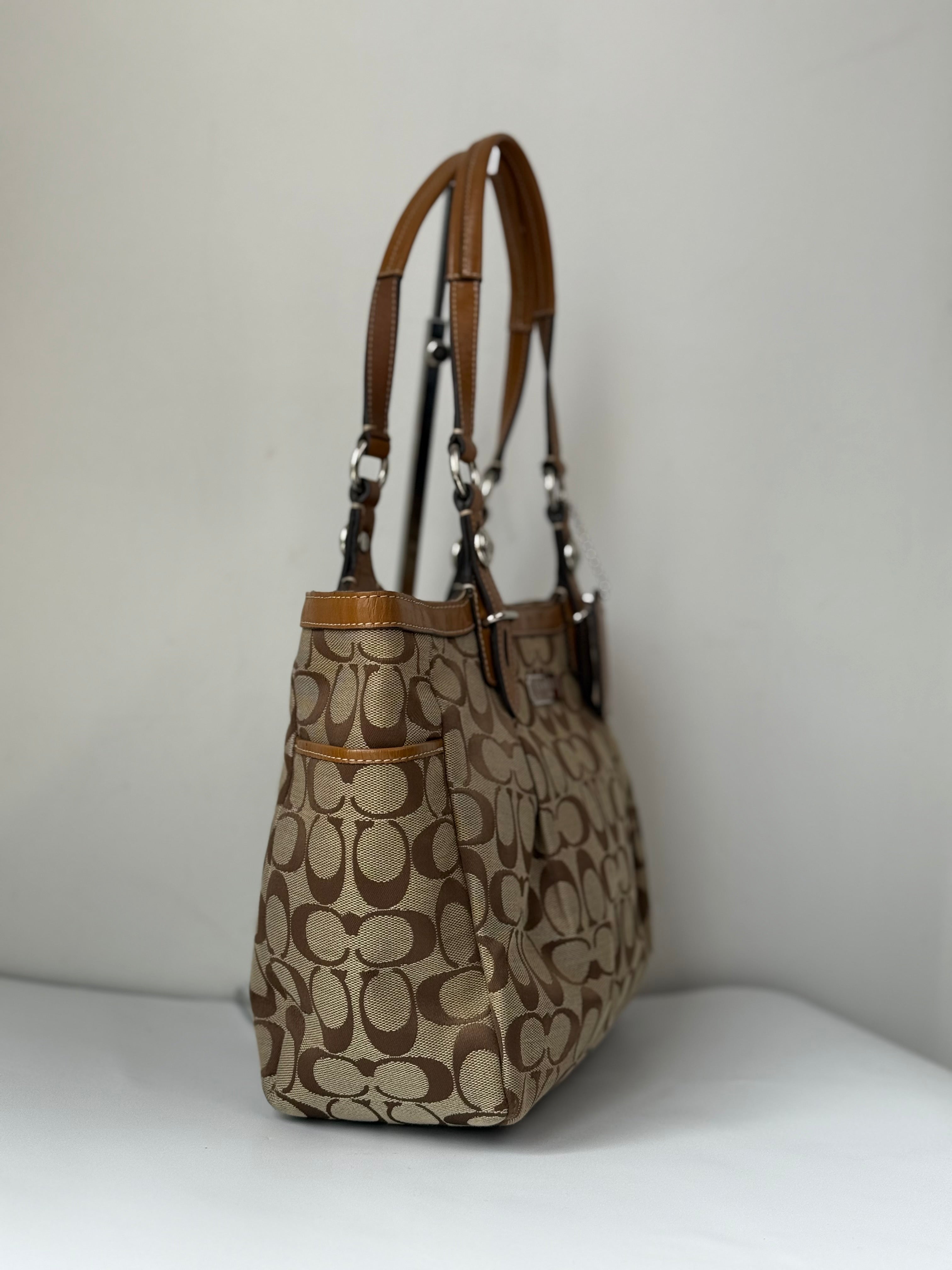 Vintage Coach Gallery Signature Tote Bag Brown & Beige Canvas Shoulder Bag 00s Y2K