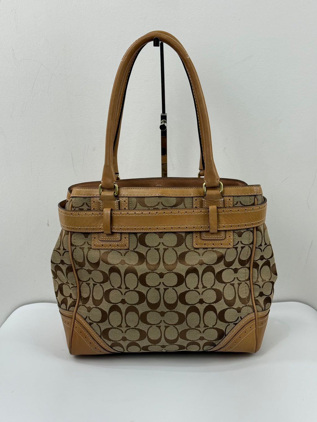 Vintage Coach Hampton Signature Tote Bag Brown and Tan Coach Canvas HandBag 00s Y2K