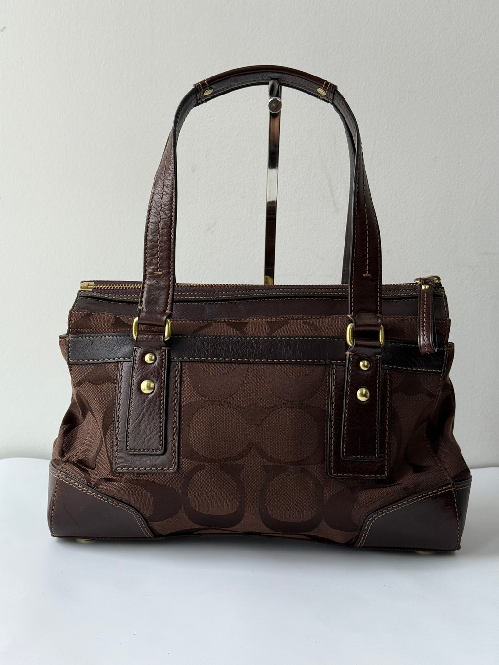 Coach Brown Hampton Satchel Bag Chestnut Leather Turnlock Tote HandBag 00s Y2K