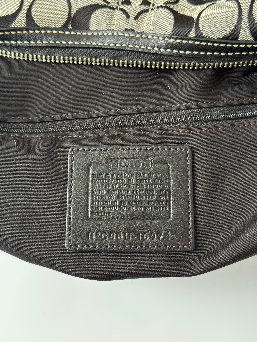 Vintage Coach Signature Hobo Bag Grey Black Canvas Leather Shoulder Bag 00s Y2K