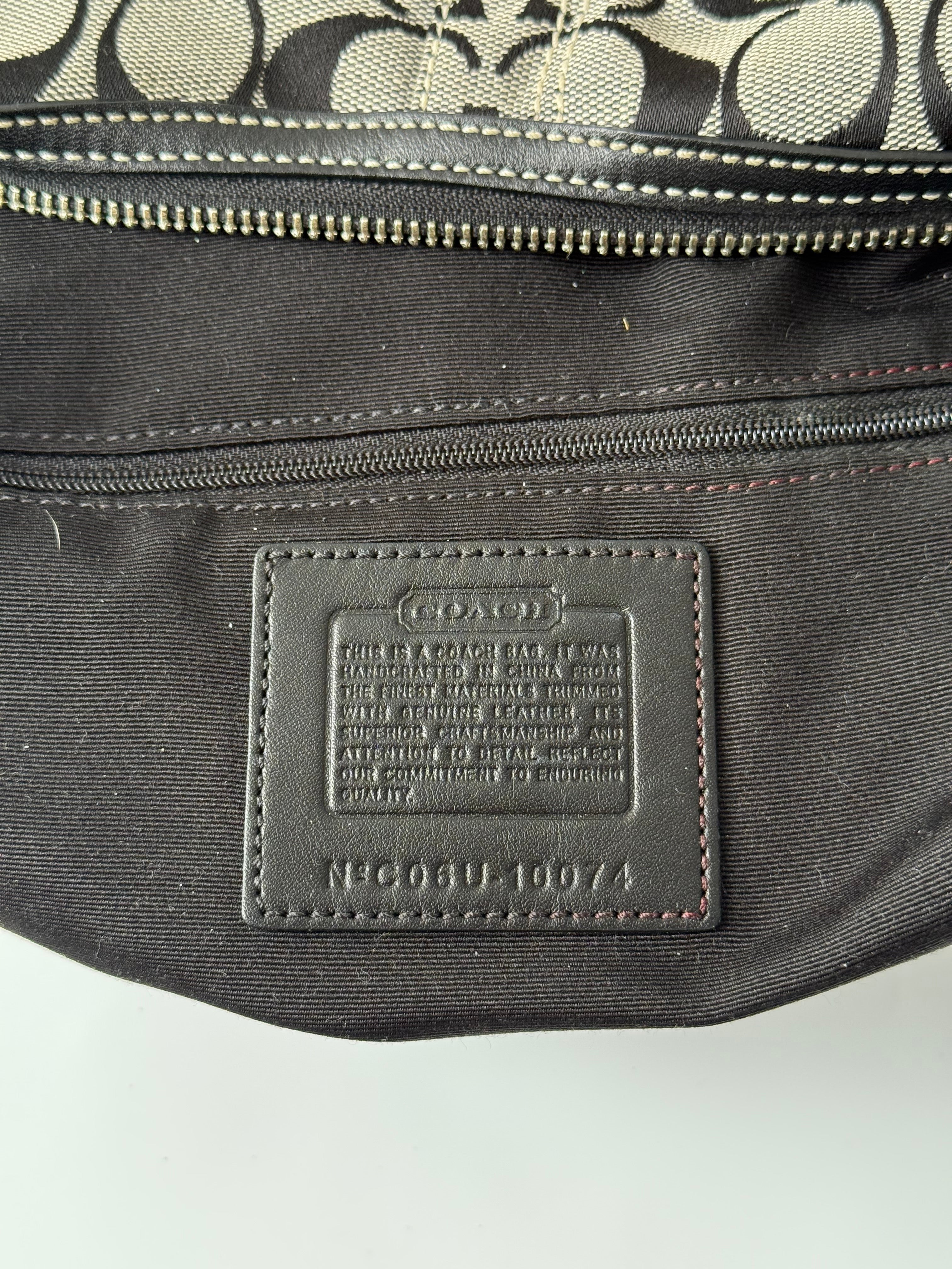 Vintage Coach Signature Hobo Bag Grey Black Canvas Leather Shoulder Bag 00s Y2K