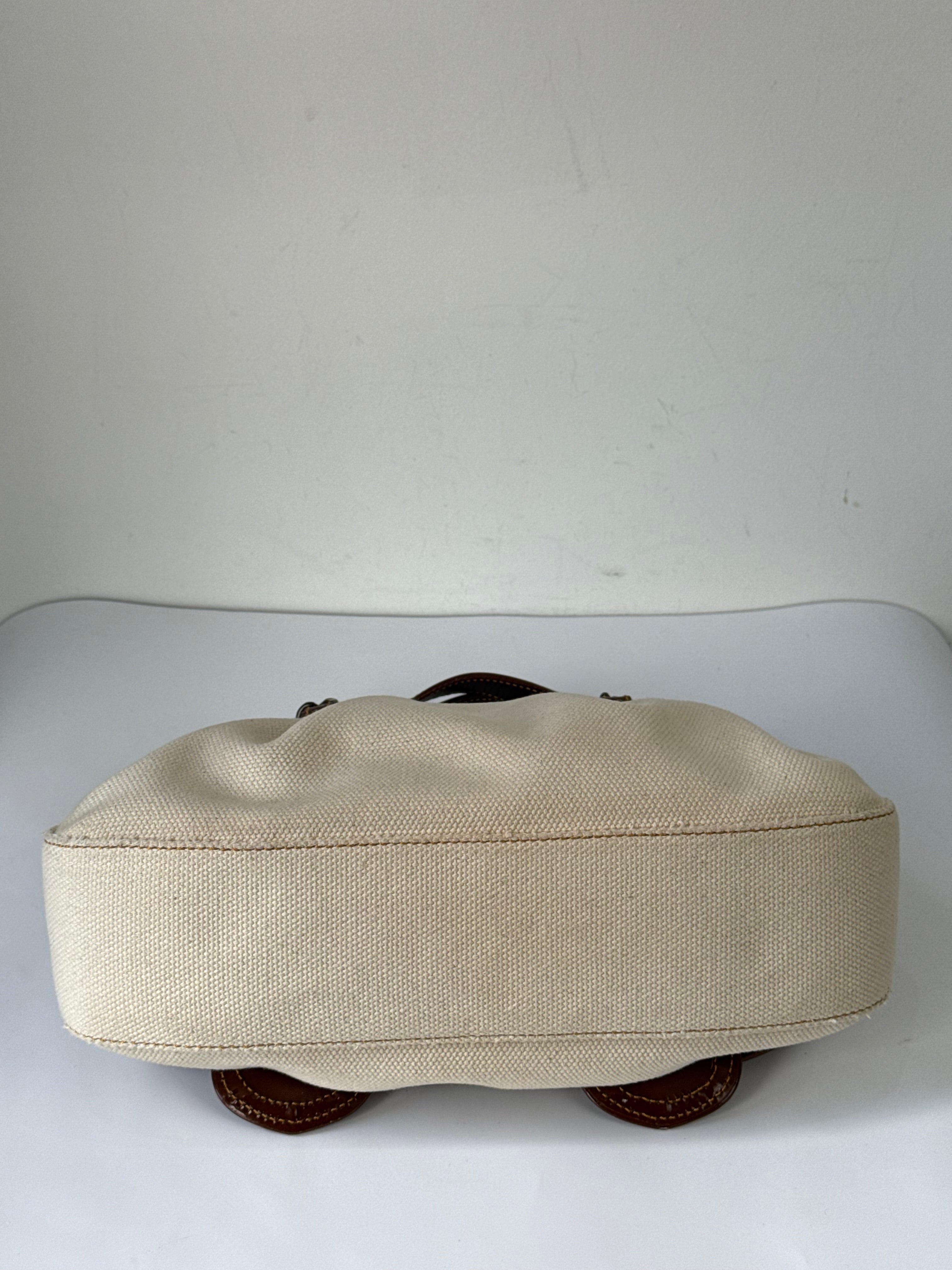 Vintage Fendi B Bag Brown Leather and White Canvas Fendi Handbag 00s Y2K