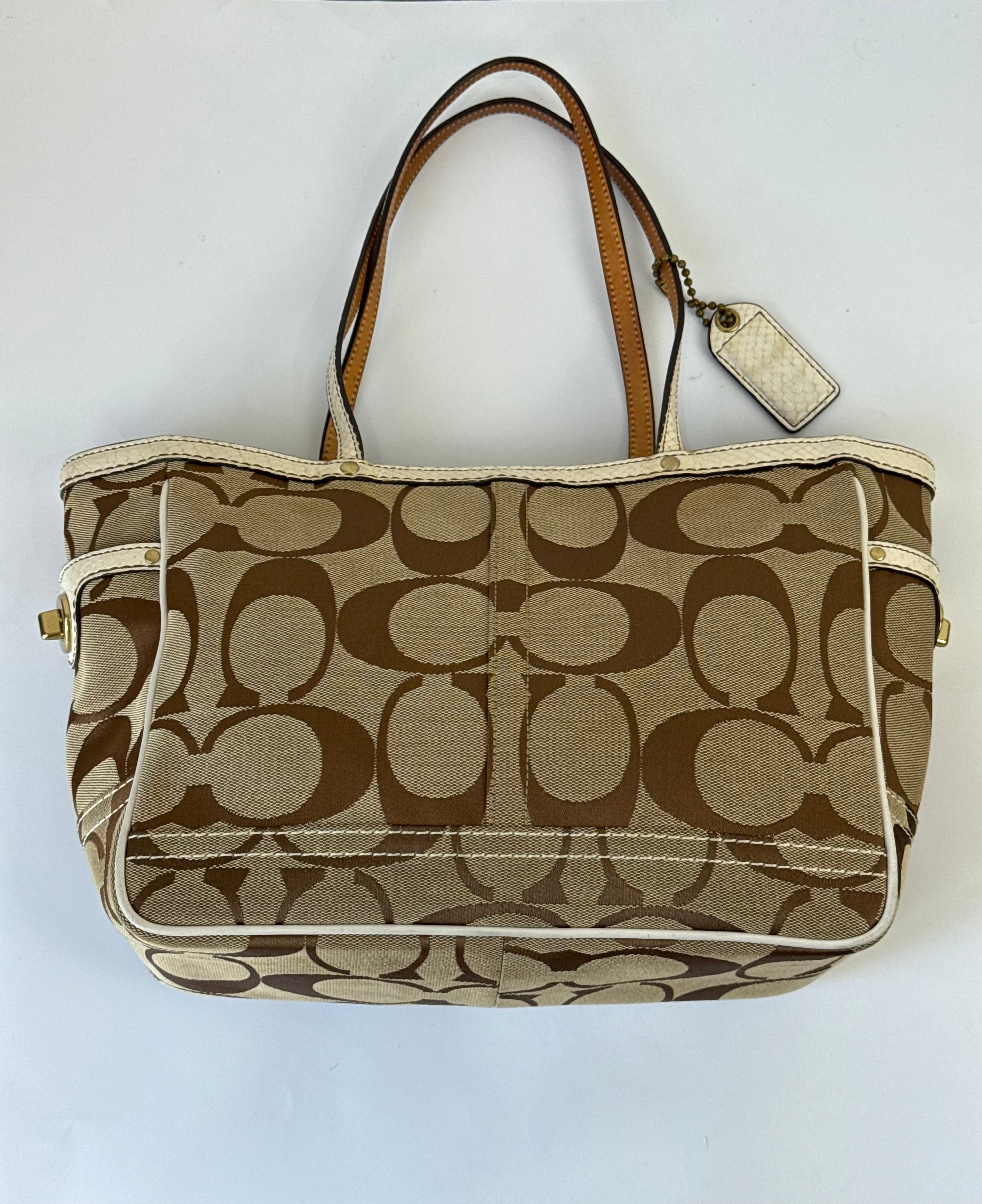 Vintage Coach Signature Tote Bag Coach Brown & Beige Handbag 00s Y2K