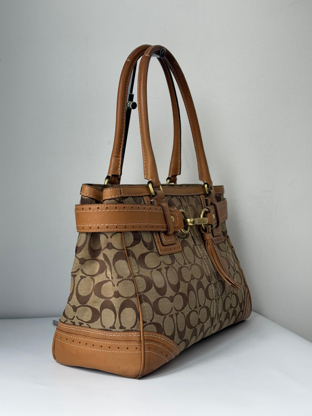 Vintage Coach Hampton Signature Tote Bag Brown & Beige Coach Canvas HandBag 00s Y2K