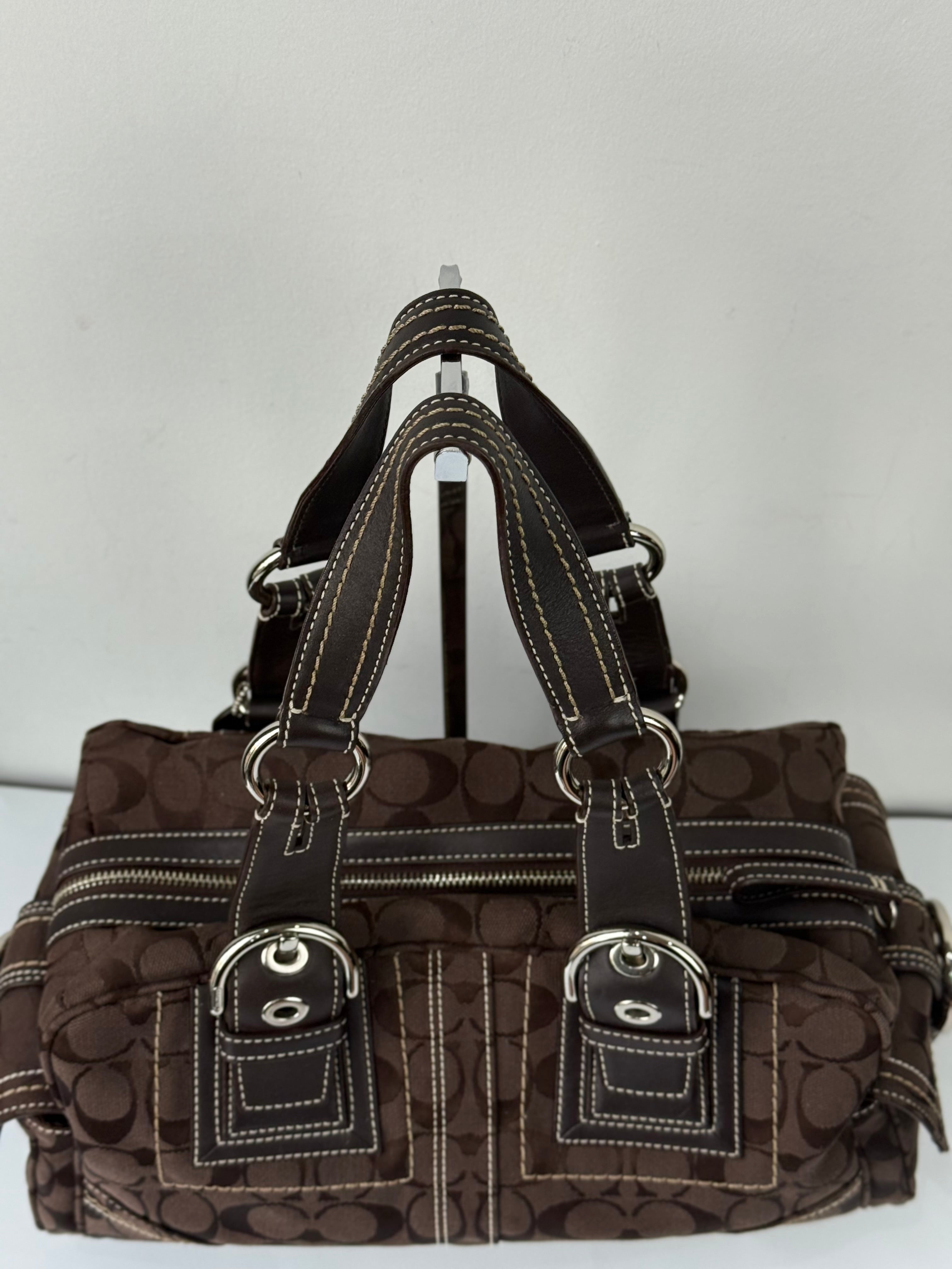 Rare Vintage Coach Dark Brown Boston Satchel Soho Mia Signature Shoulder Bag 00s Y2K