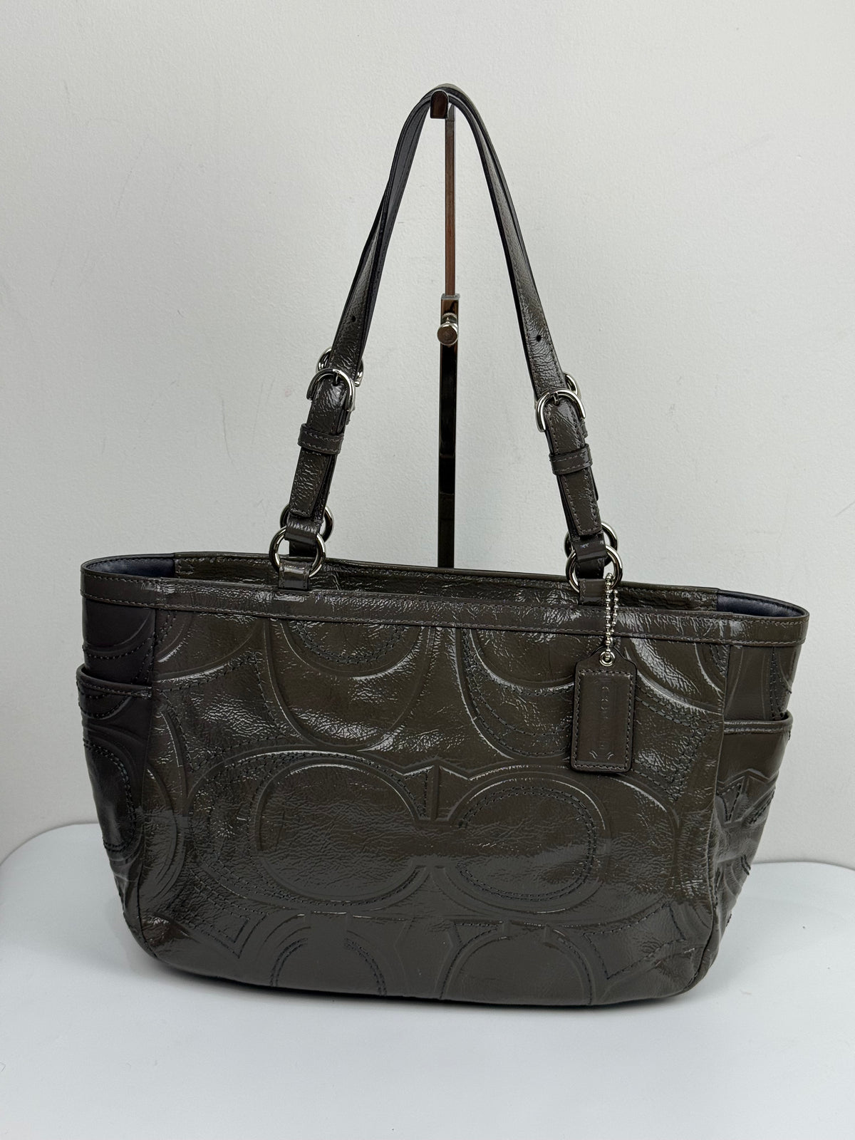 Vintage Coach Grey Patent Leather Bag Signature Gallery Shoulder Bag  00s Y2K