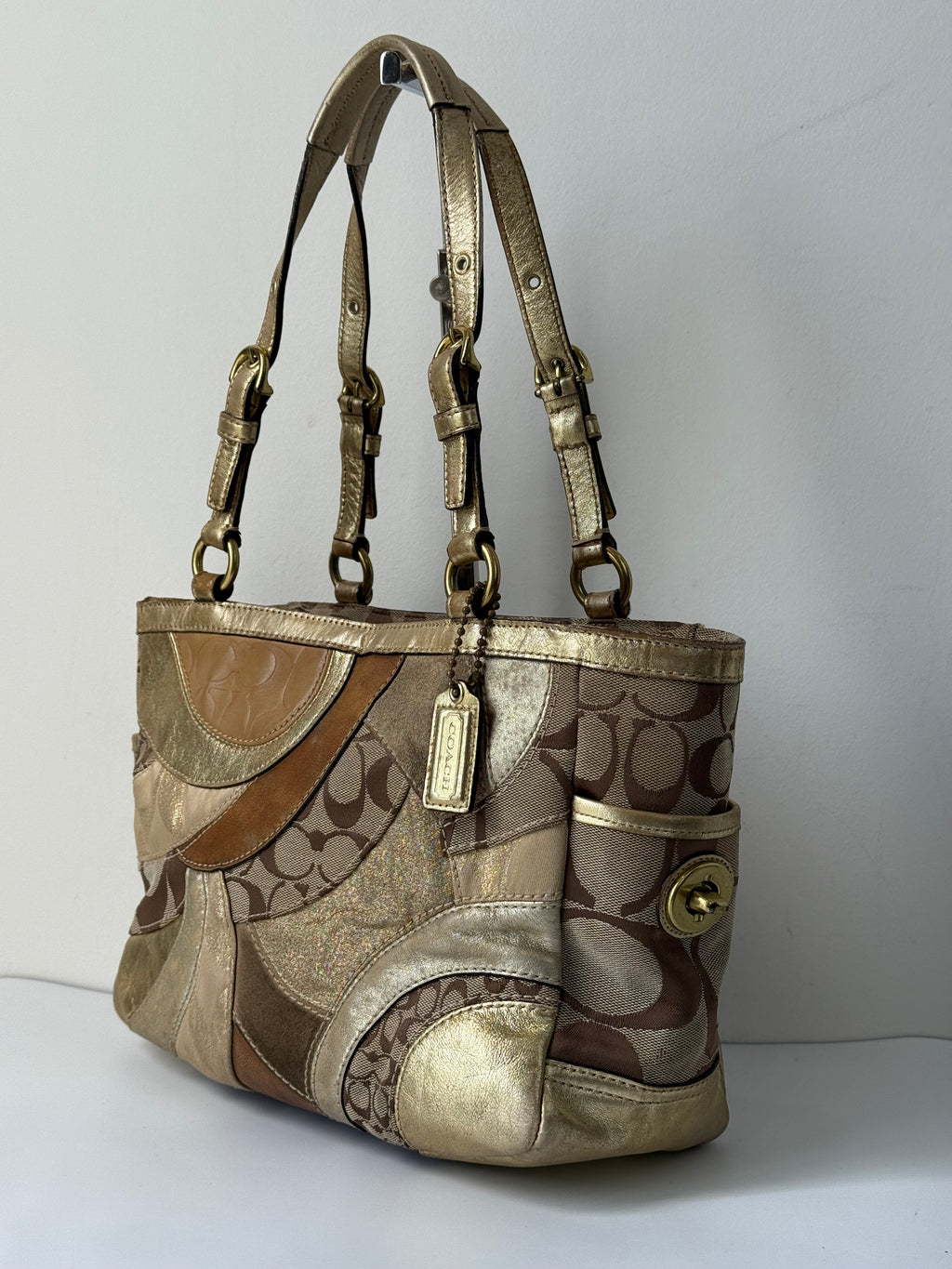 Vintage Coach Gold Multicolour Patchwork Tote Bag Coach Signature Handbag 00s Y2K
