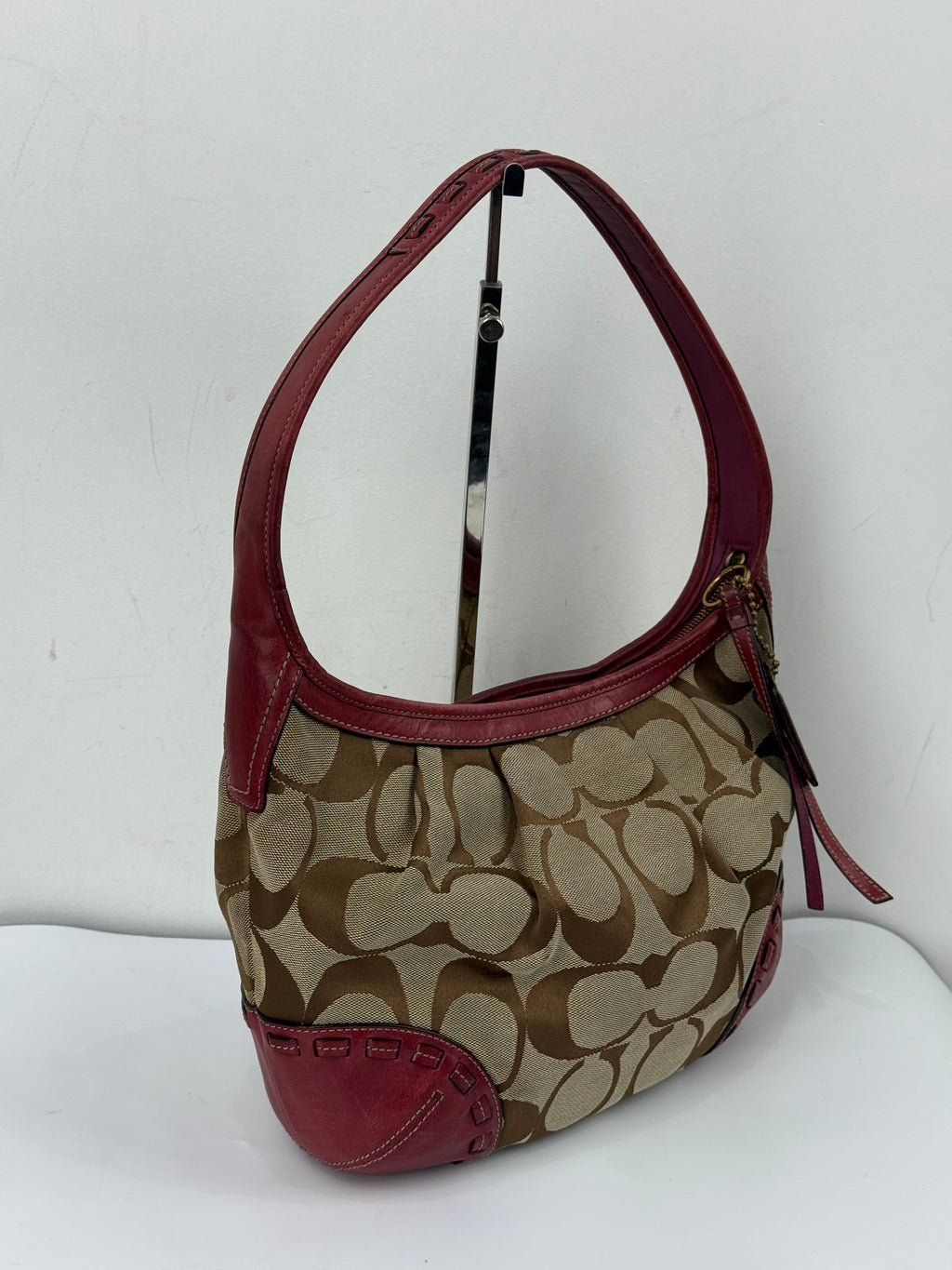 Vintage Coach Ergo Pleated Hobo Bag Coach Signature Bag With Magenta Pink Leather 00s Y2K
