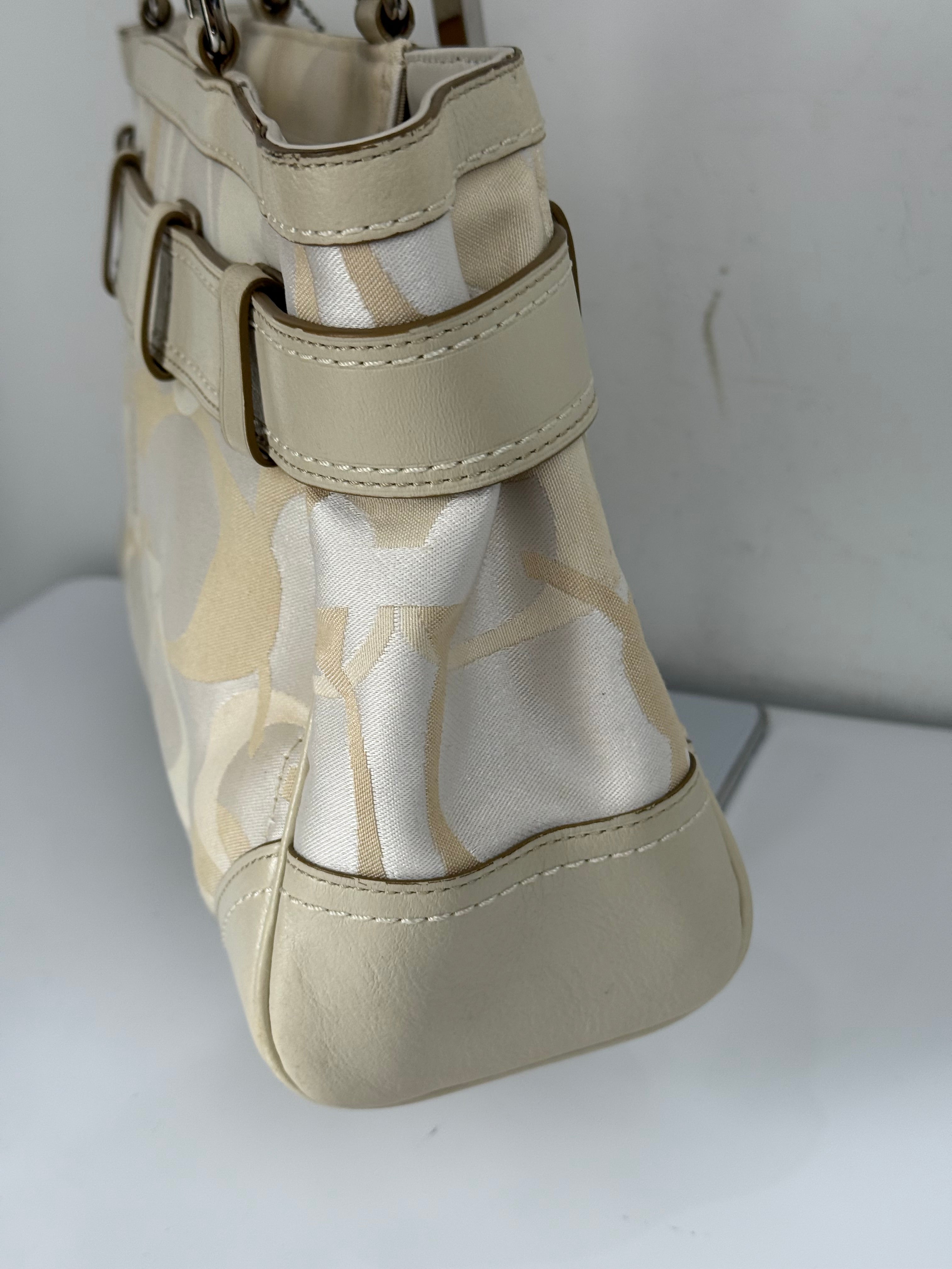 Vintage Coach Hampton Tote Bag Coach White/Tan Signature Y2K Handbag