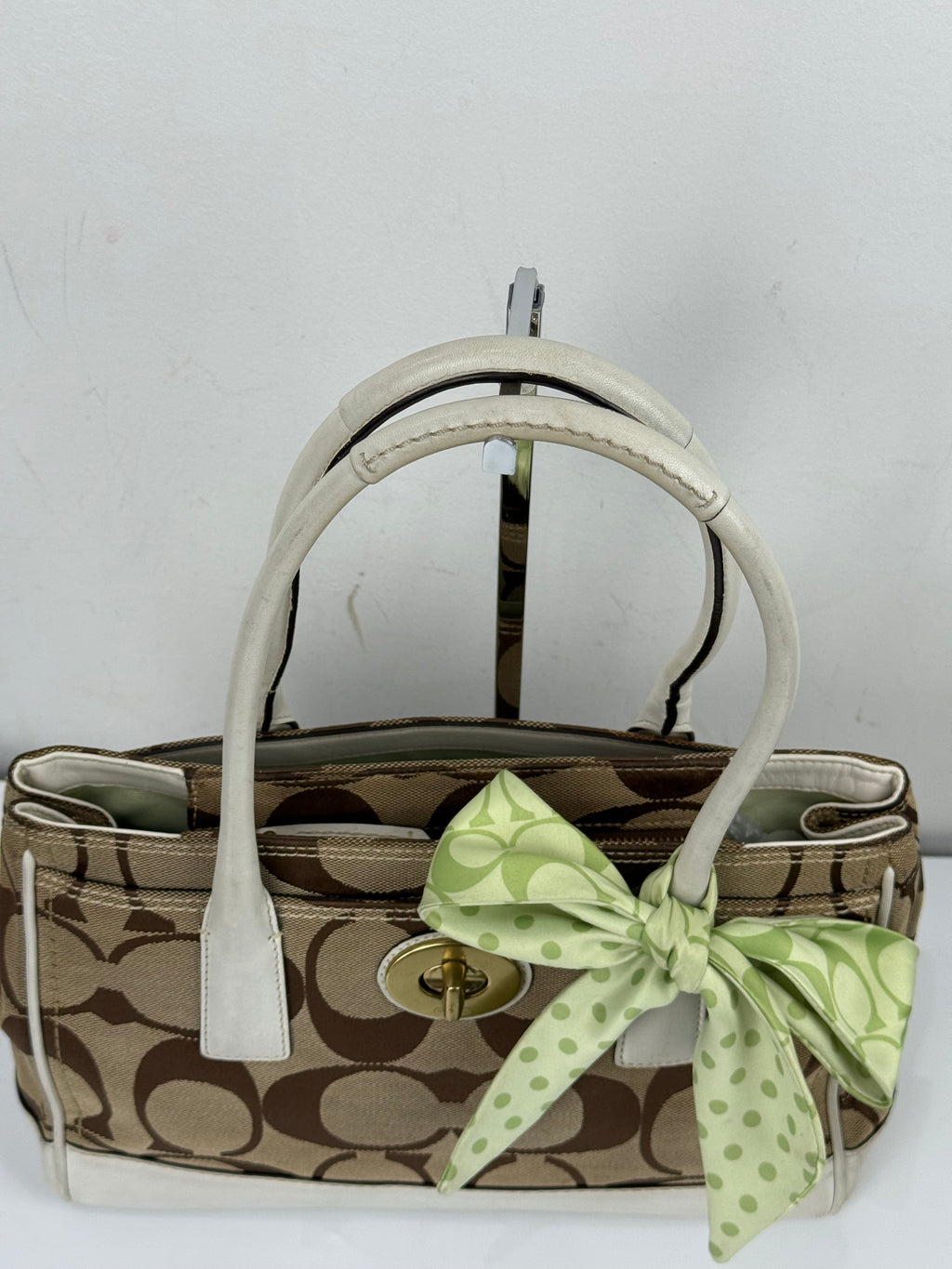 Vintage Coach Hampton Brown/White Tote Bag Coach Signature Y2K HandBag with Scarf