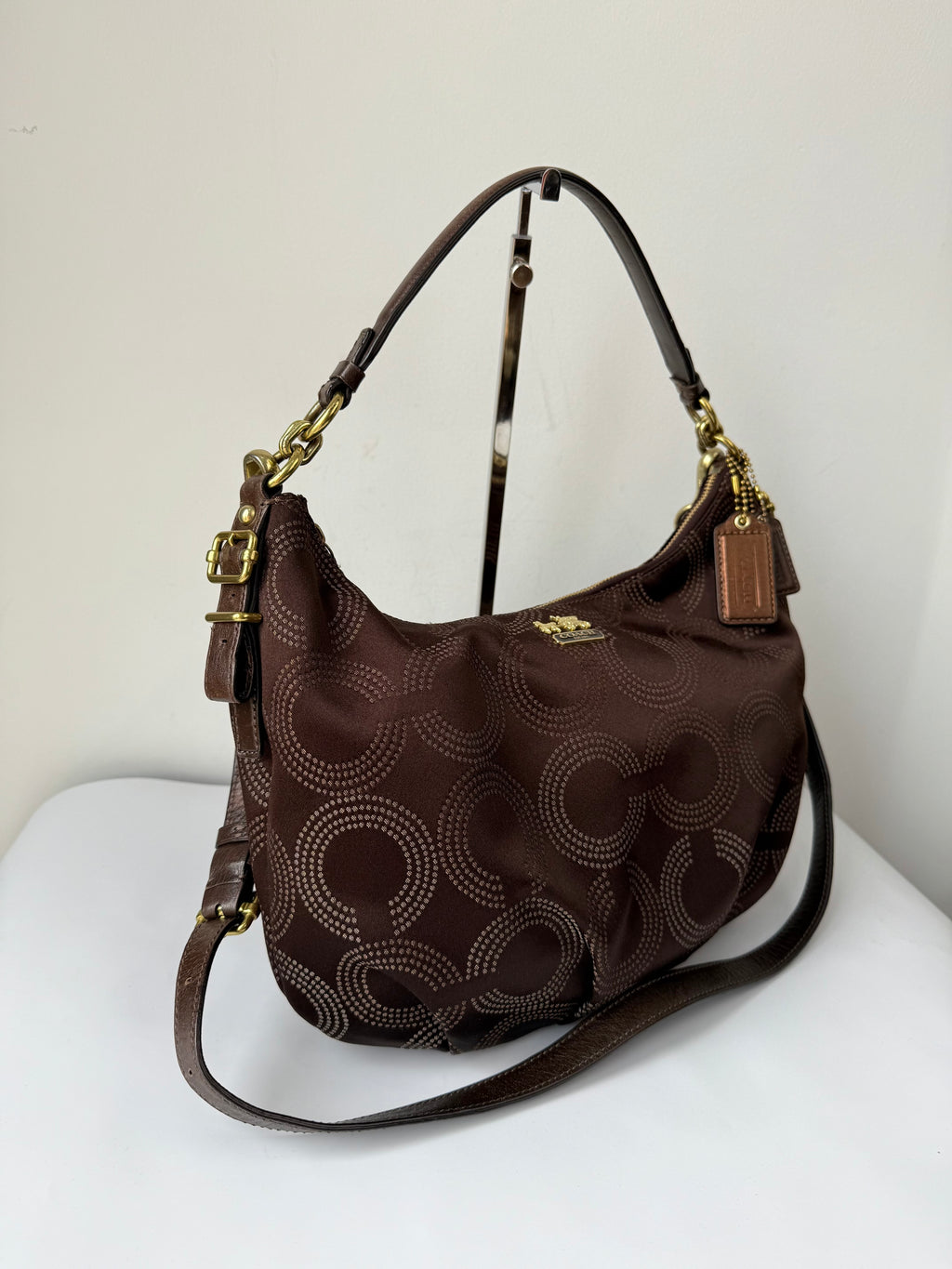 Vintage Coach Maddison Dotted Op-Art Convertible Hobo Bag Brown Signature Bag