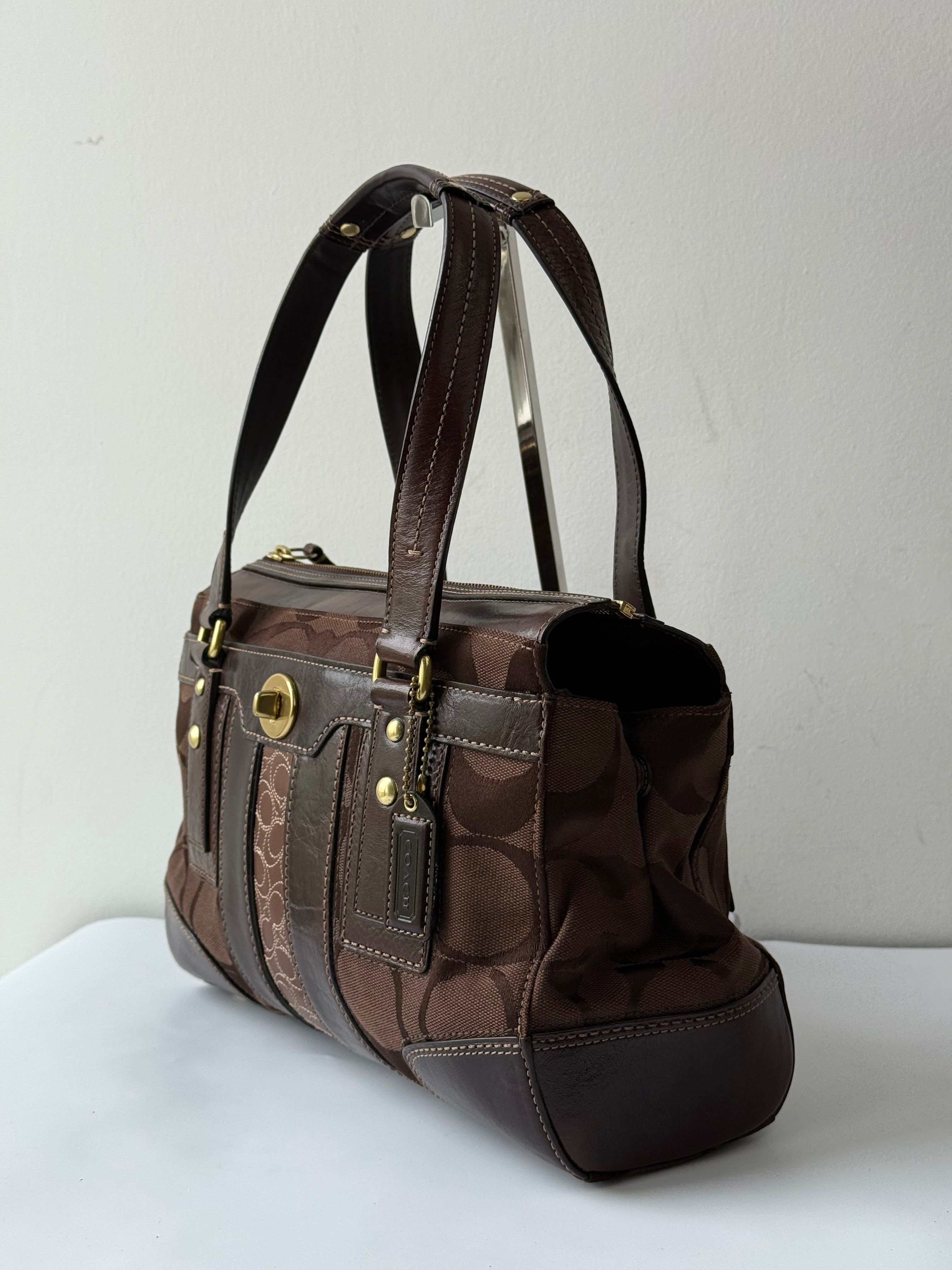 Coach Brown Hampton Satchel Bag Chestnut Leather Turnlock Tote HandBag 00s Y2K