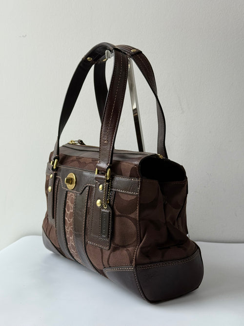 Coach Brown Hampton Satchel Bag Chestnut Leather Turnlock Tote HandBag 00s Y2K