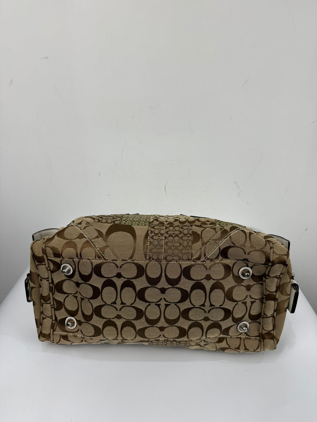 Vintage Coach Brown Patchwork Boston Satchel Soho Mia Signature Shoulder Bag 00s Y2K