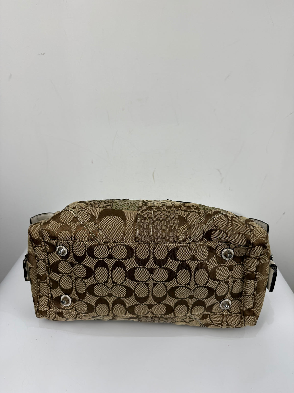 Vintage Coach Brown Patchwork Boston Satchel Soho Mia Signature Shoulder Bag 00s Y2K