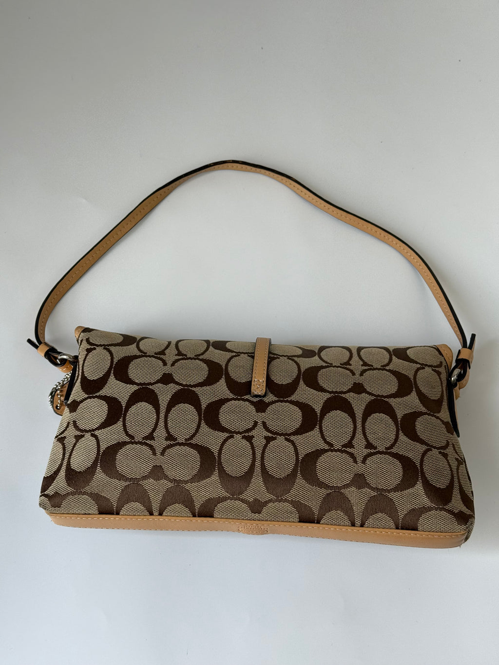 Vintage Coach Demi Clip Bag Brown Tan Signature Canvas Shoulder Bag Y2K