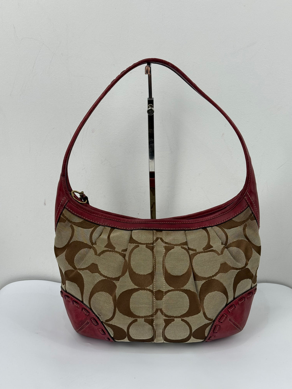 Vintage Coach Ergo Pleated Hobo Bag Coach Signature Bag With Magenta Pink Leather 00s Y2K