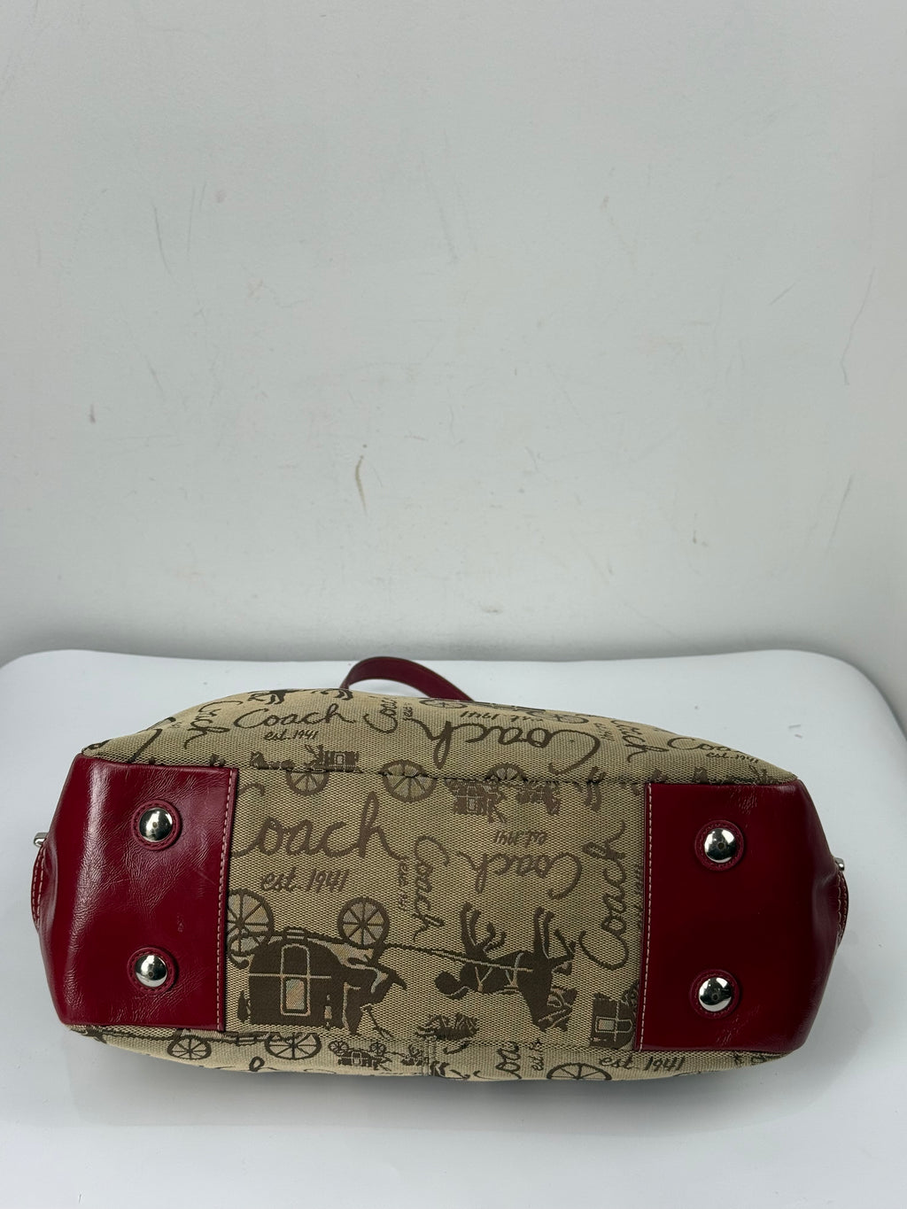 Vintage Coach Horse & Carriage Tote Bag Coach Red Patent Leather Trim Shoulder Bag 00s Y2K