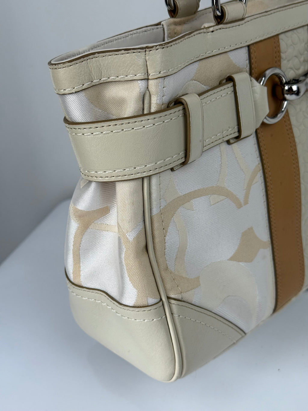 Vintage Coach Hampton Tote Bag Coach White/Tan Signature Y2K Handbag