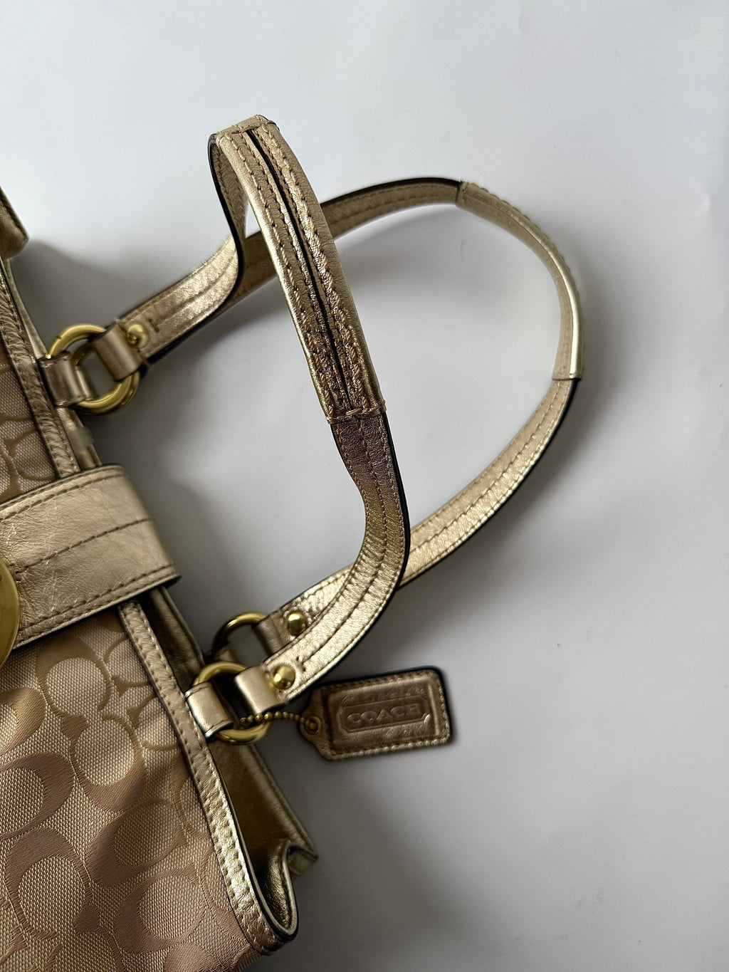 Vintage Coach Soho Signature Tote Bag Cream & Gold Canvas Shoulder Bag 00s Y2K