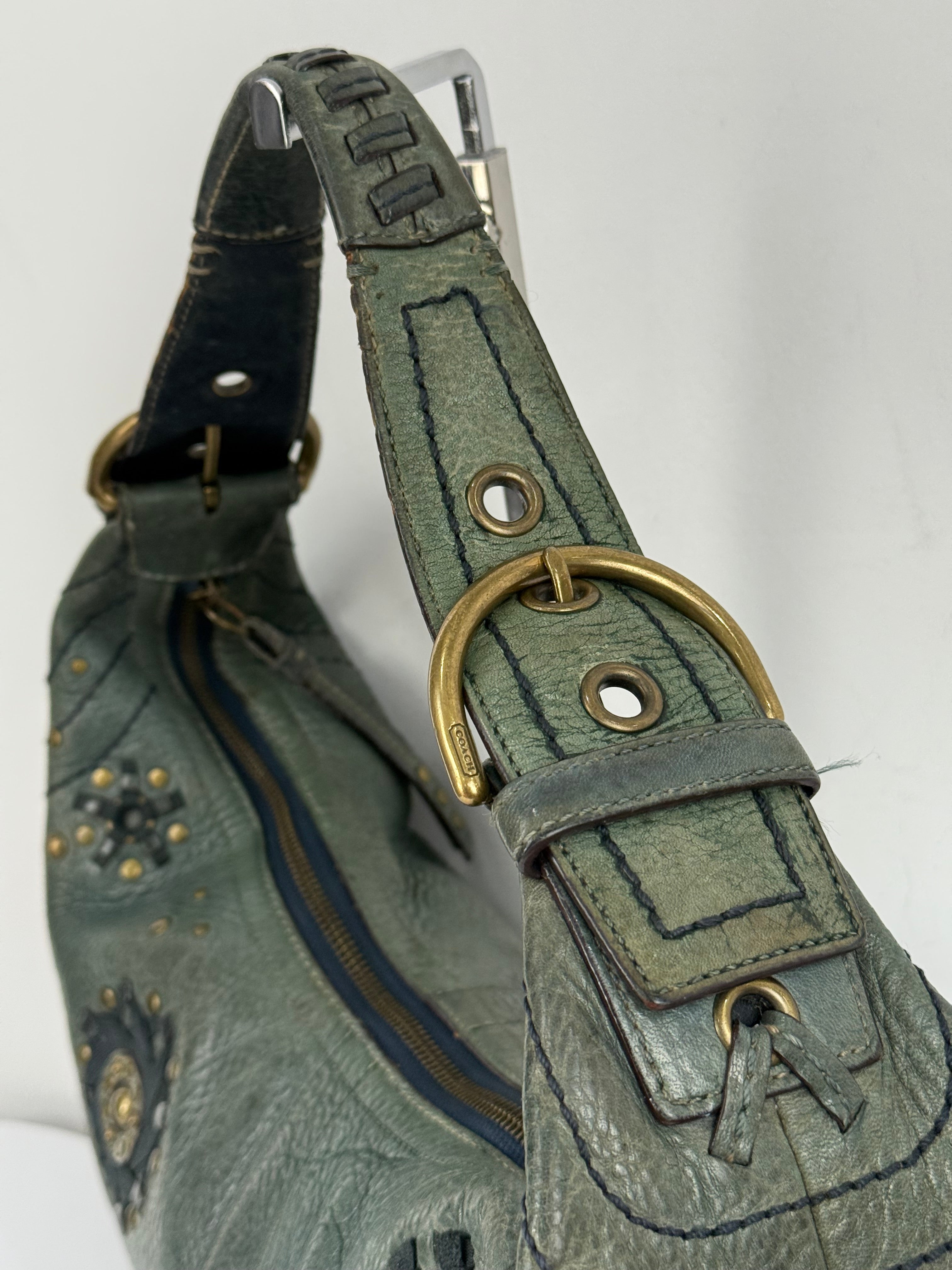 Vintage Coach Mia Studded Hobo Bag Coach Blue Leather Y2K HandBag