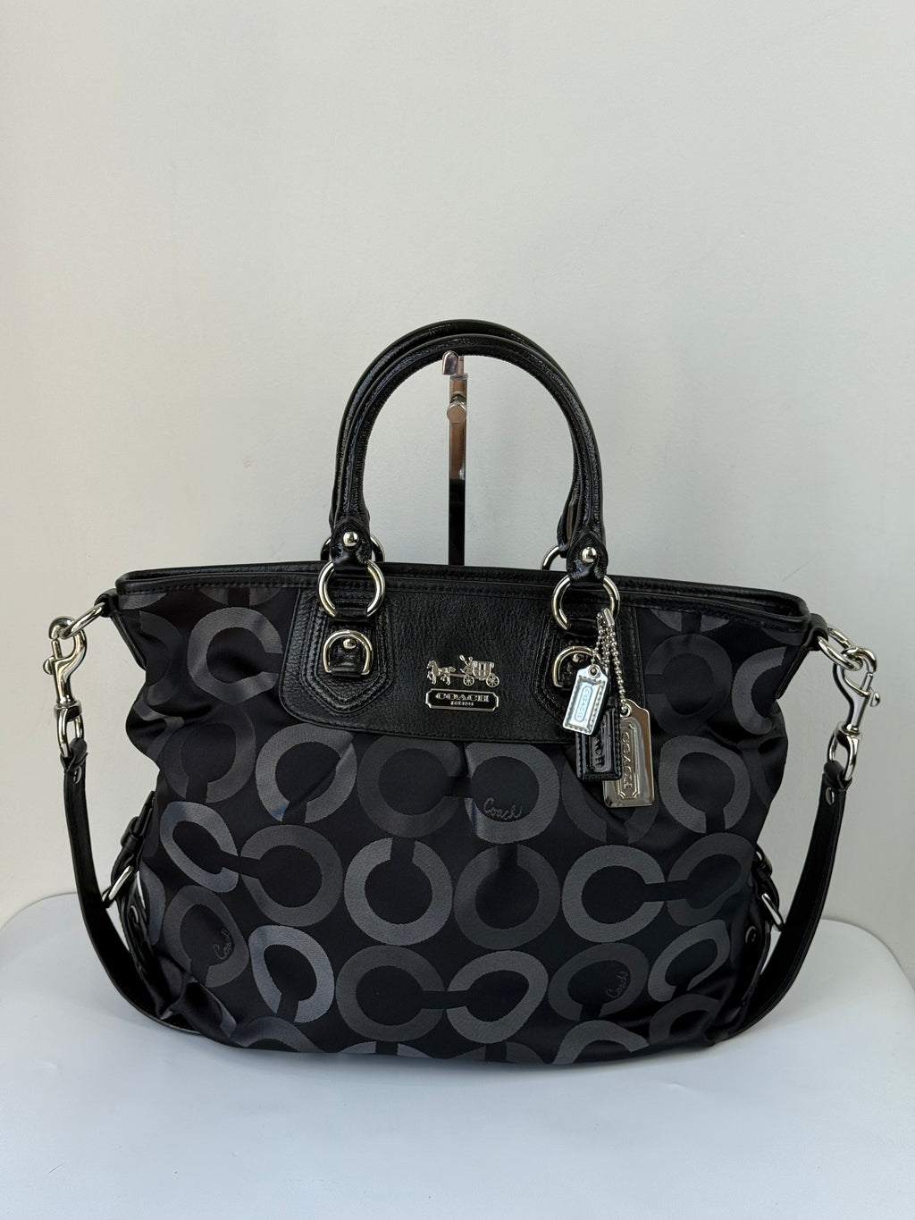 Vintage Coach Maddison Op Art Satchel Bag Black Signature Canvas Handbag 00s Y2K