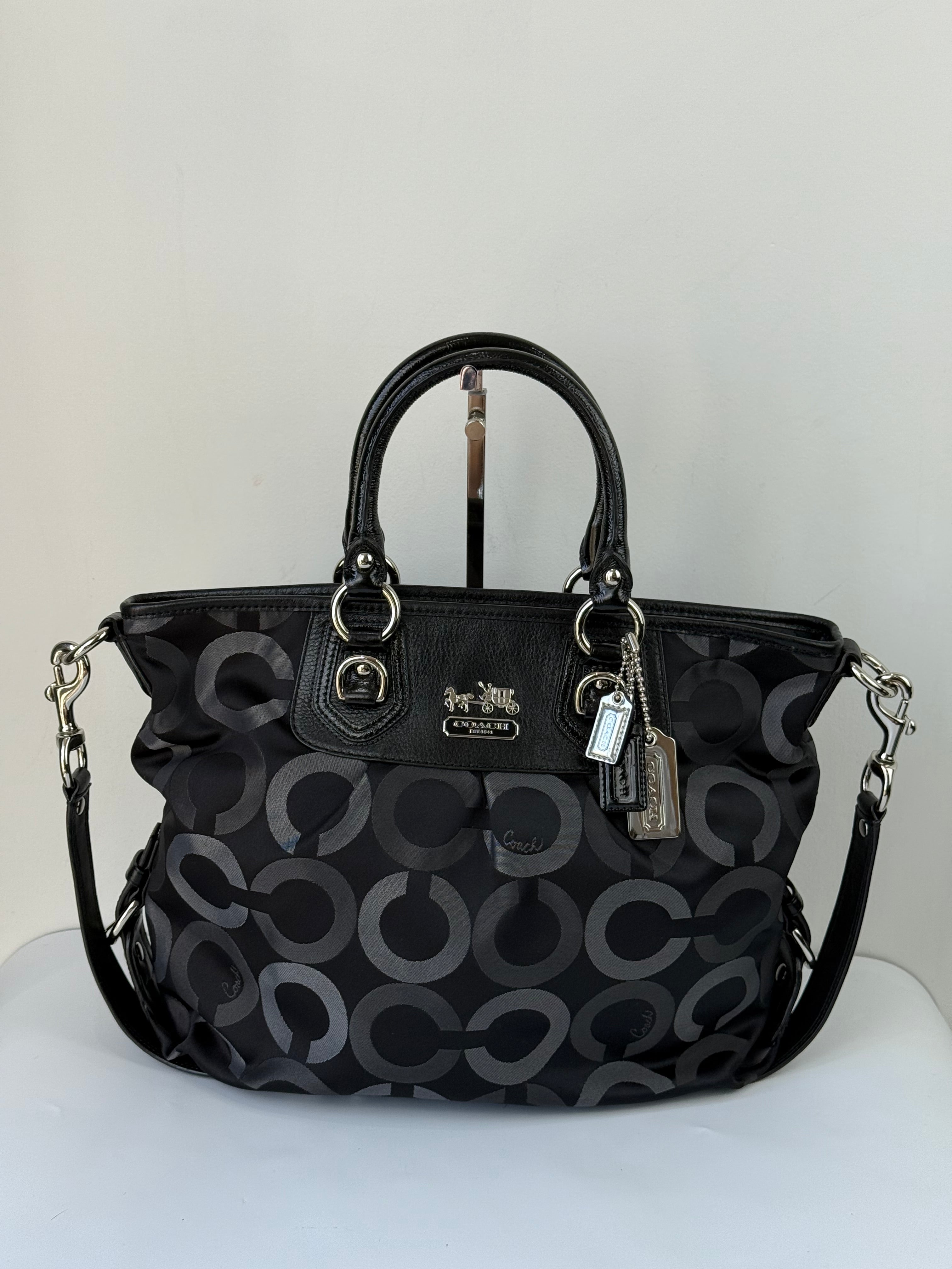 Vintage Coach Maddison Op Art Satchel Bag Black Signature Canvas Handbag 00s Y2K