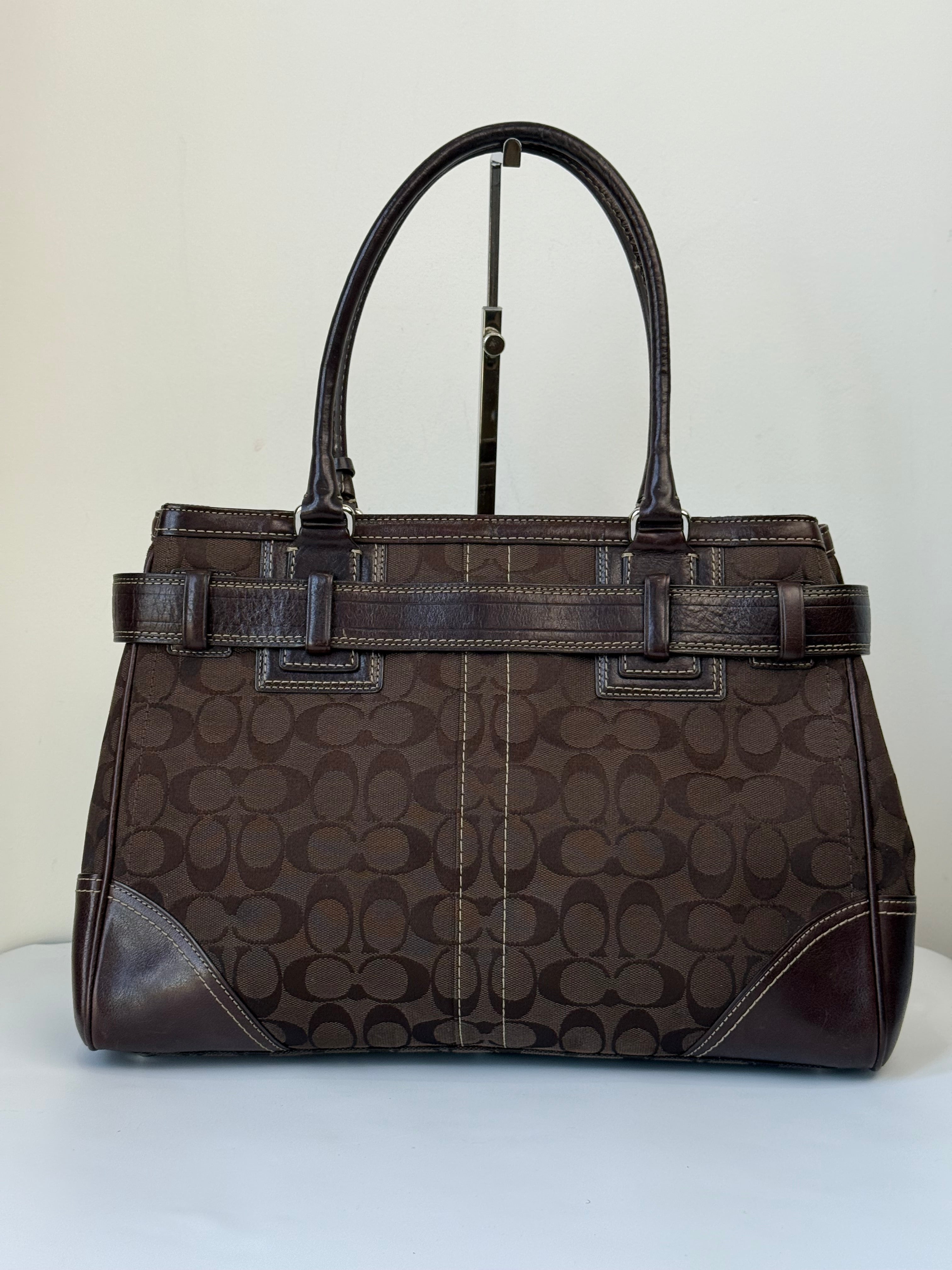Vintage Coach Hampton Tote Bag Brown Coach Signature Monogram HandBag 00s Y2K Bag