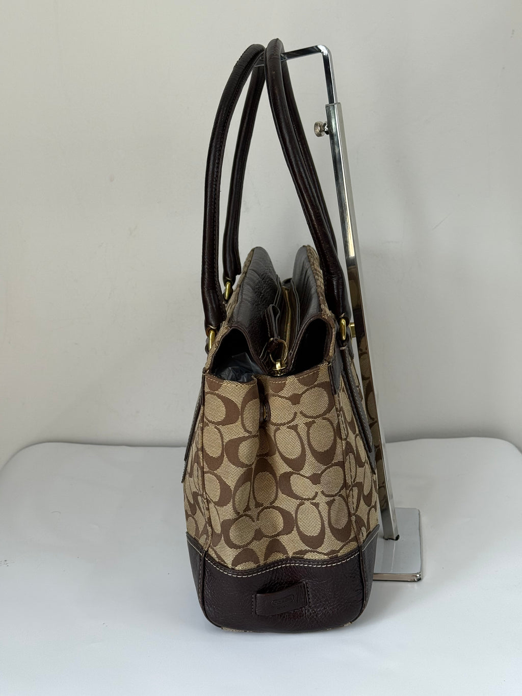 Vintage Coach Hampton Tote Bag Brown & Beige Signature Shoulder Bag 00s Y2K Handbag