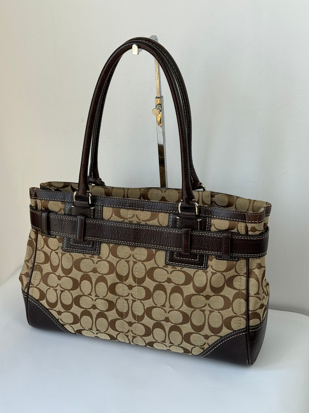 Vintage Coach Hampton Tote Bag Brown & Beige Signature Shoulder Bag 00s Y2K Handbag