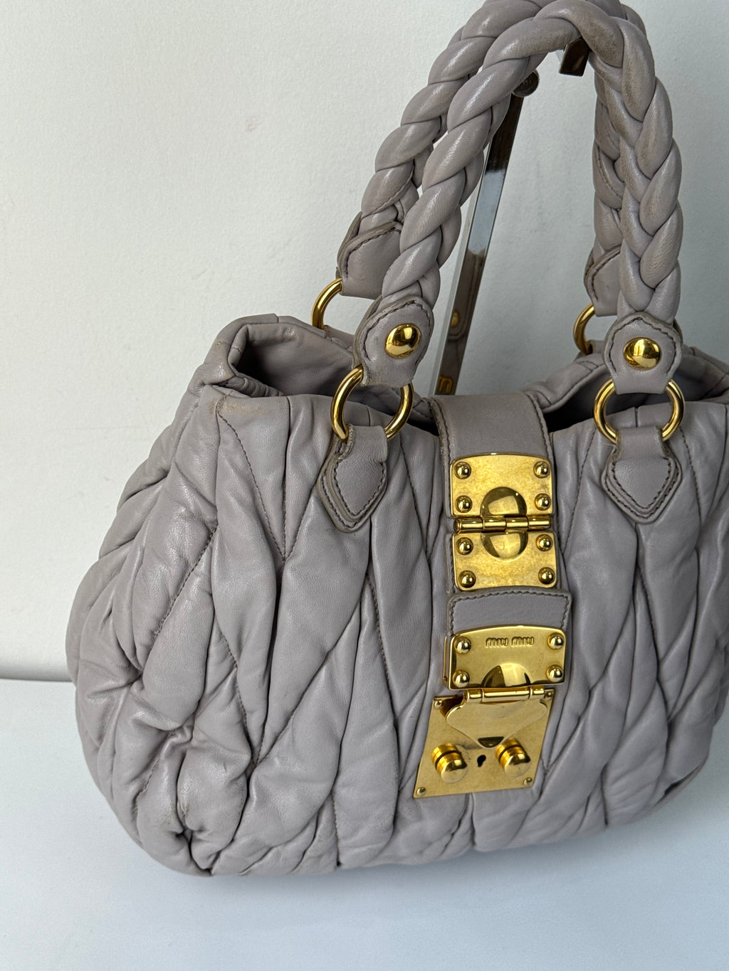 Vintage Miu Miu Coffer 2 Way Bag Grey Matelassé Leather Miu Miu  Handbag 00s Y2K