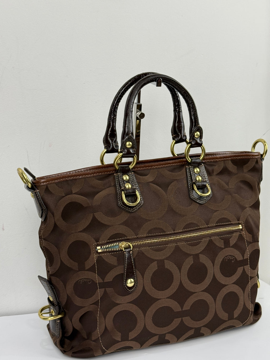 Vintage Coach Madison Op Art Julianne Tote Bag Brown Coach Signature Canvas Handbag 00s Y2K