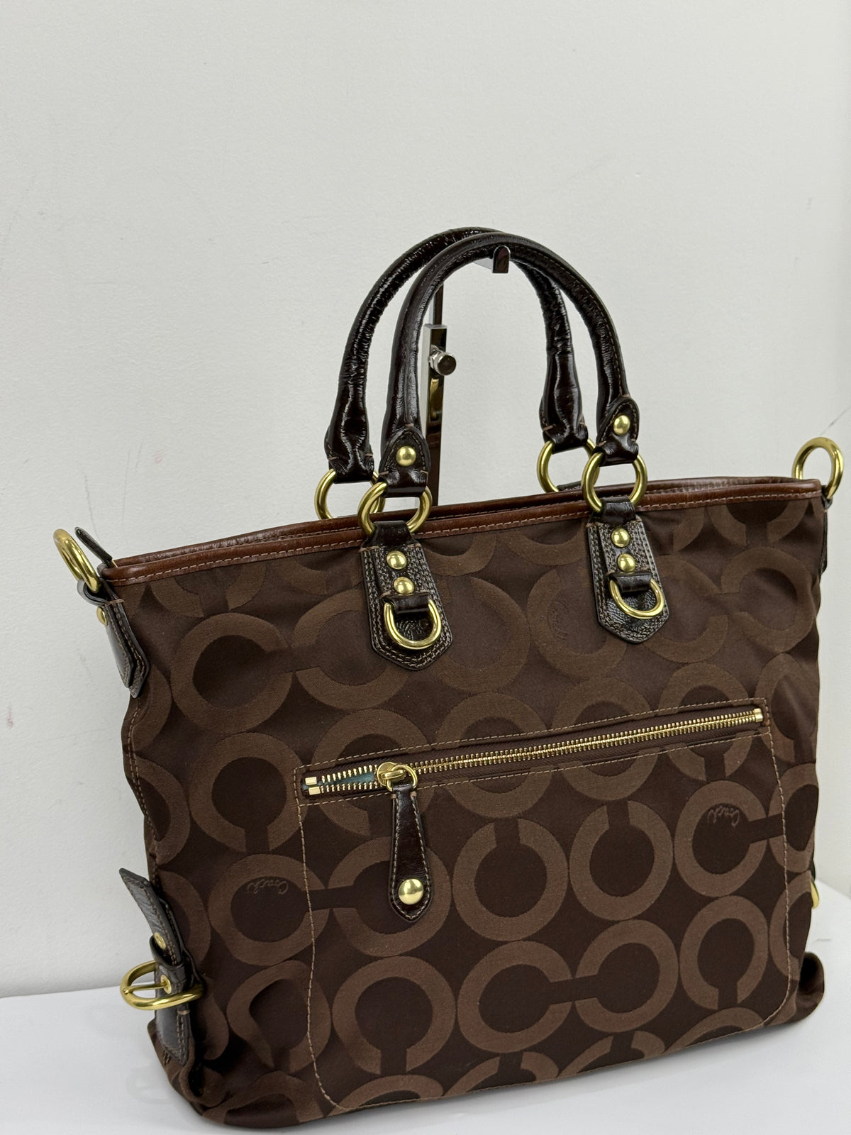 Vintage Coach Madison Op Art Julianne Tote Bag Brown Coach Signature Canvas Handbag 00s Y2K