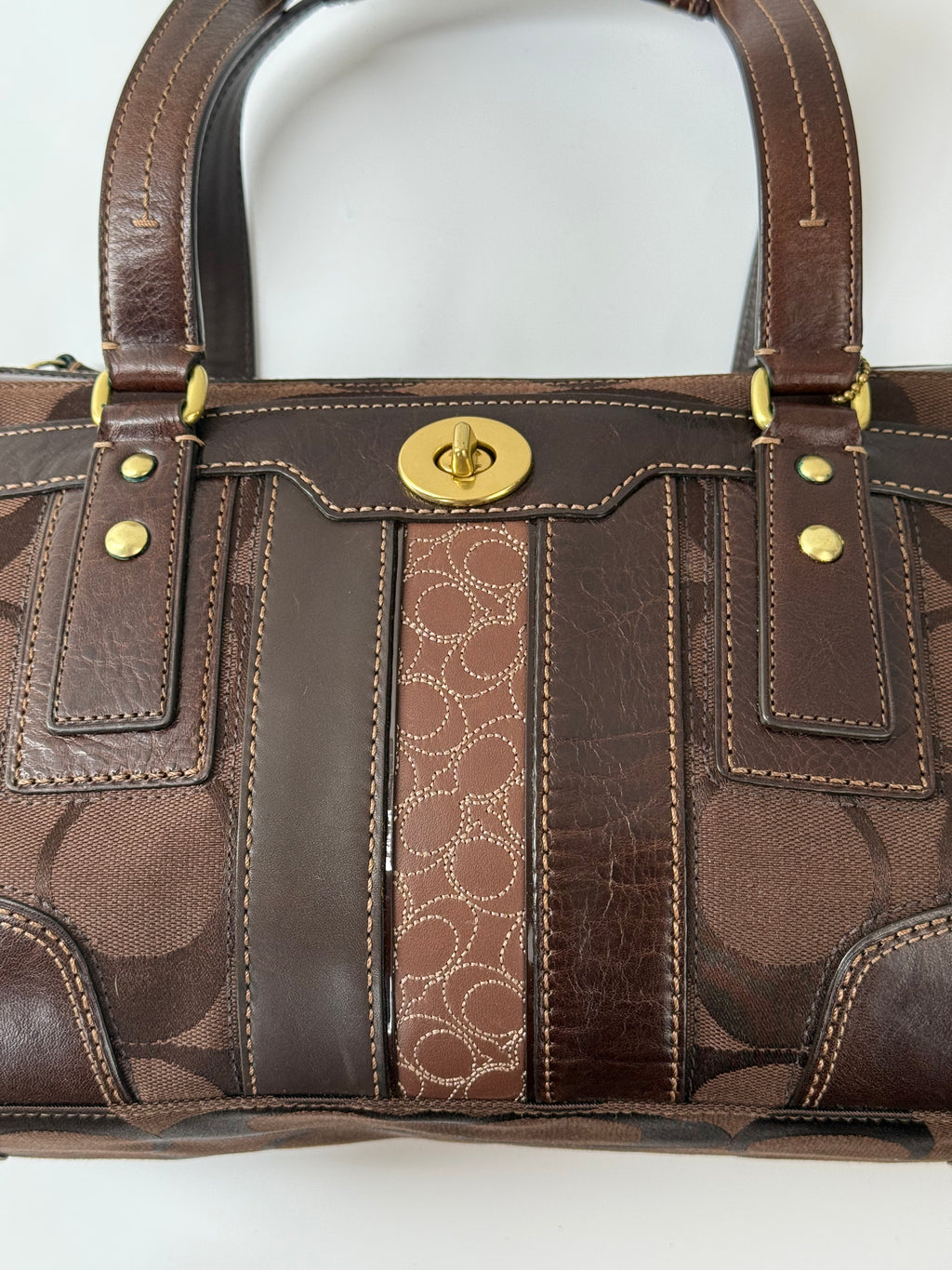 Coach Brown Hampton Satchel Bag Chestnut Leather Turnlock Tote HandBag 00s Y2K