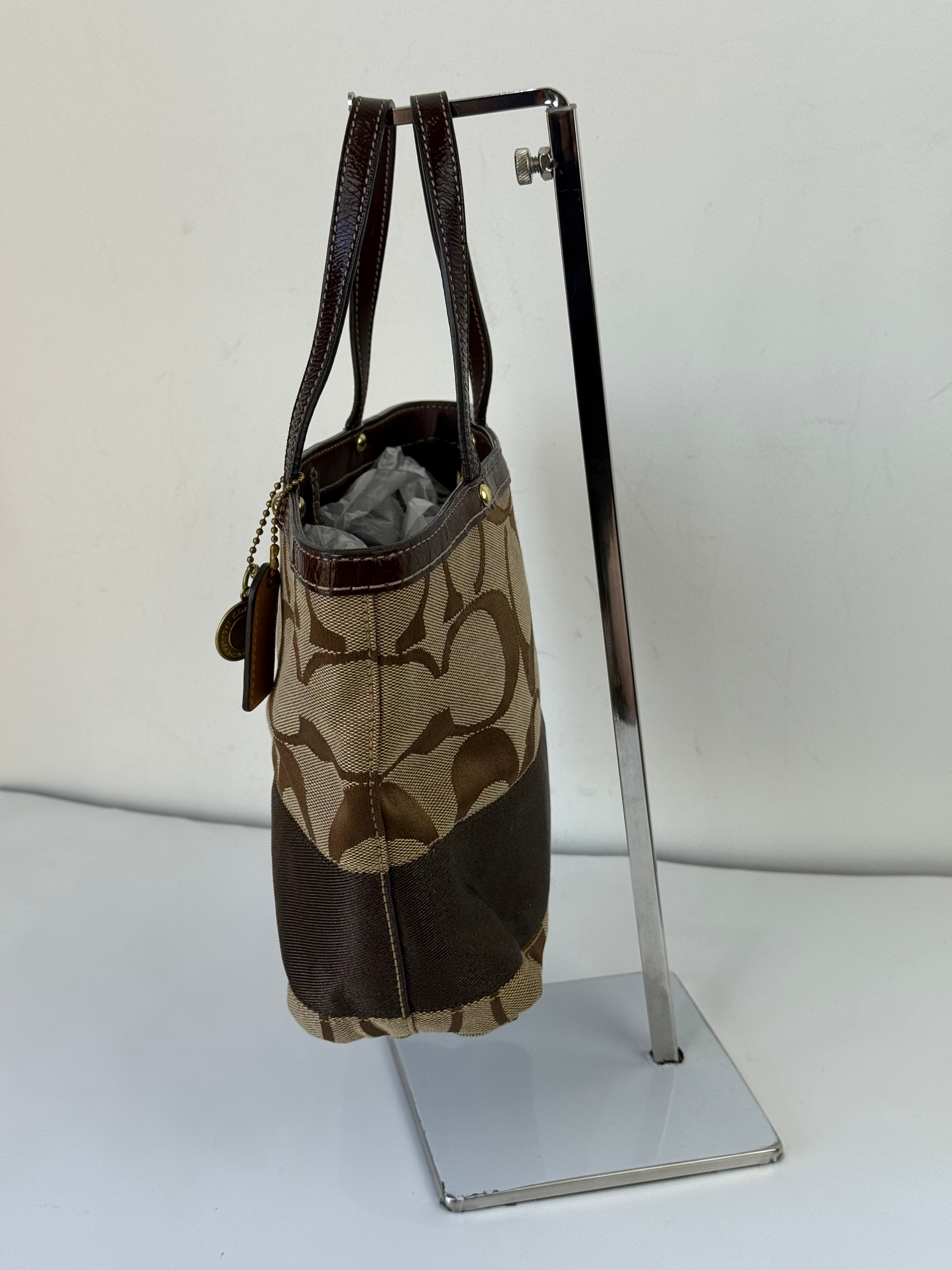 Vintage Coach Mini Tote Bag Brown Signature Canvas Handbag 00s Y2K