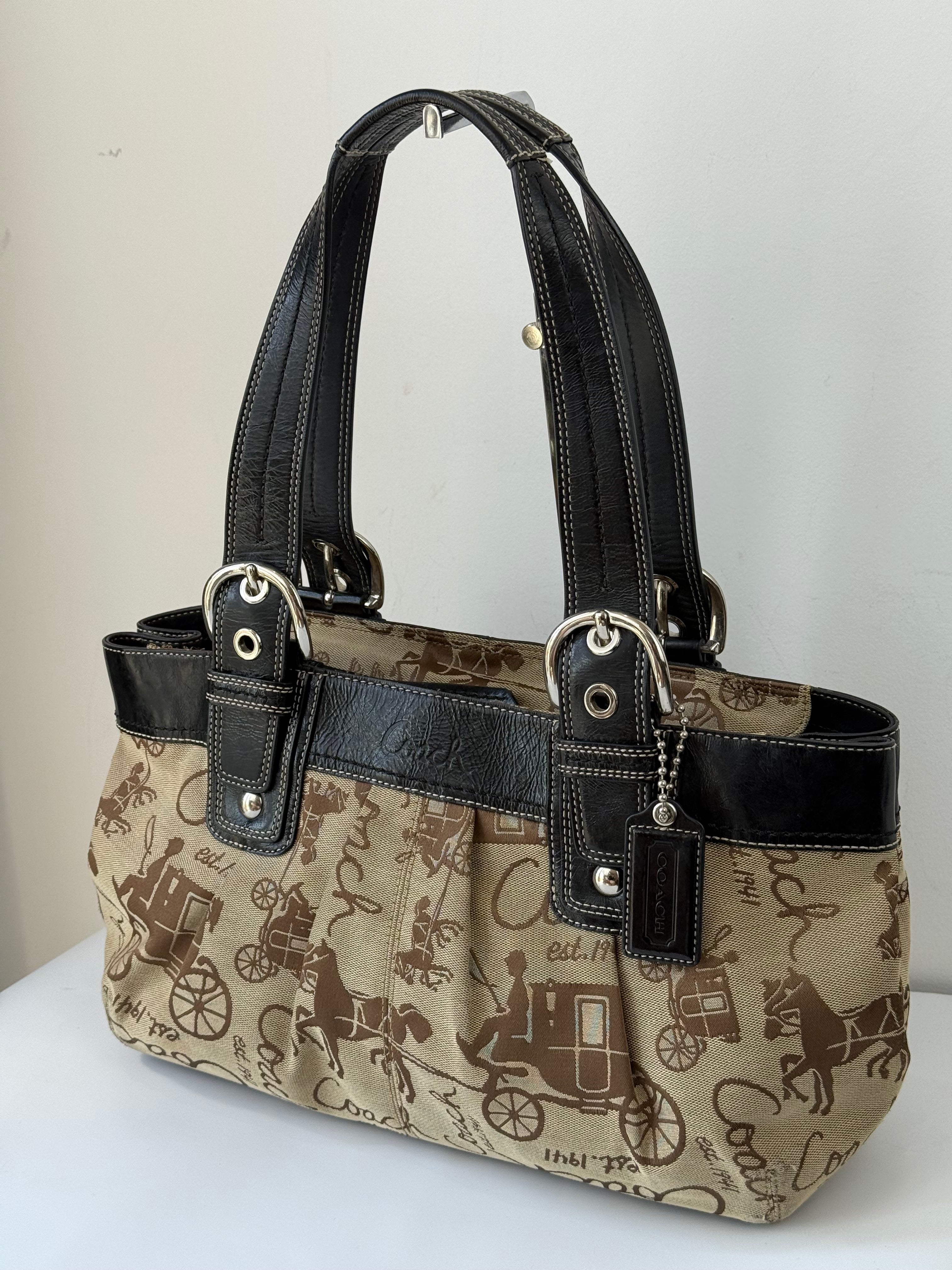 Vintage Coach Soho Tote Bag Beige Horse & Carriage Design Handbag 00s Y2K