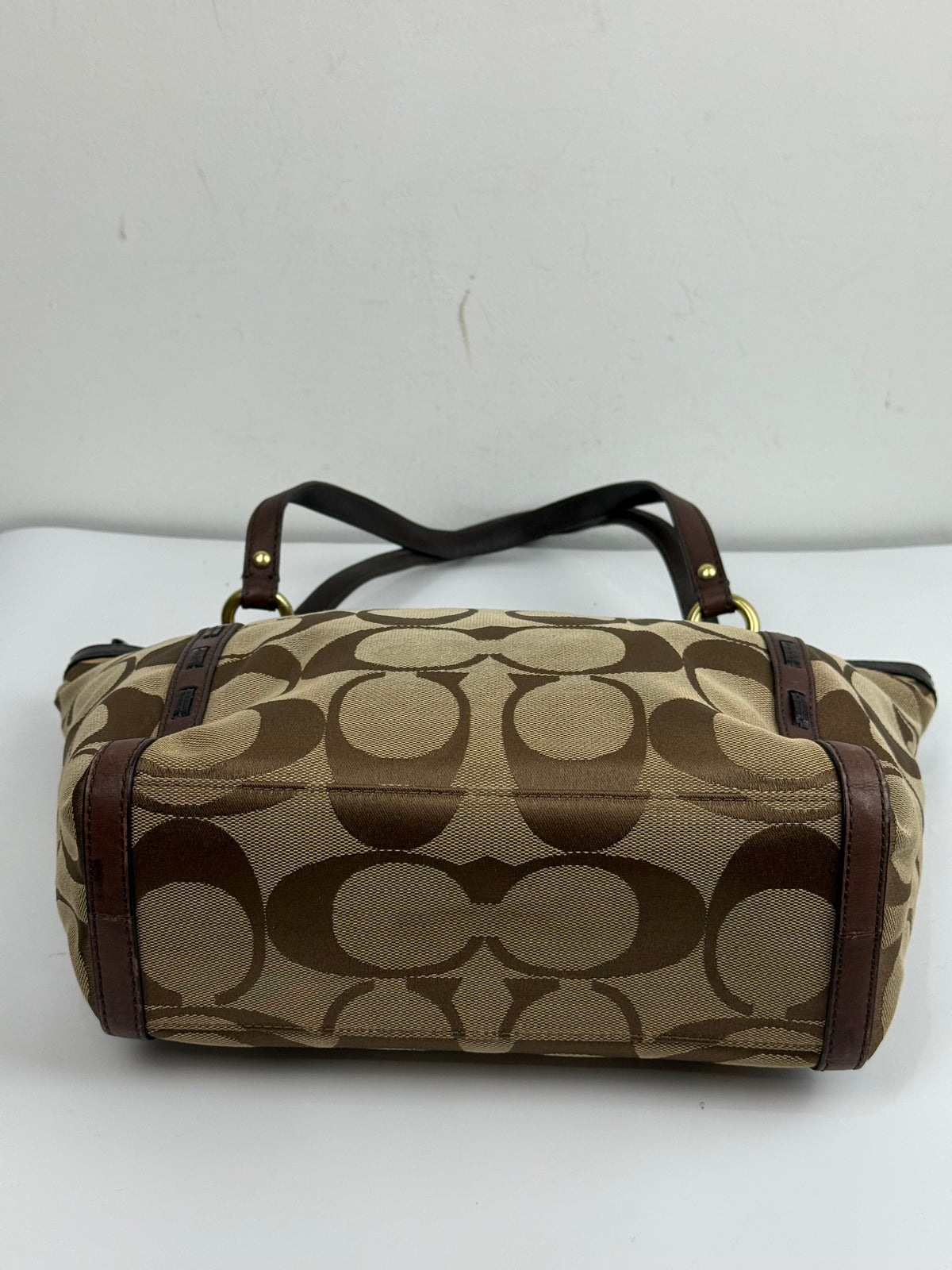 Vintage Coach Signature Zip-Top Tote Bag Brown/Beige Canvas Handbag 00s Y2K