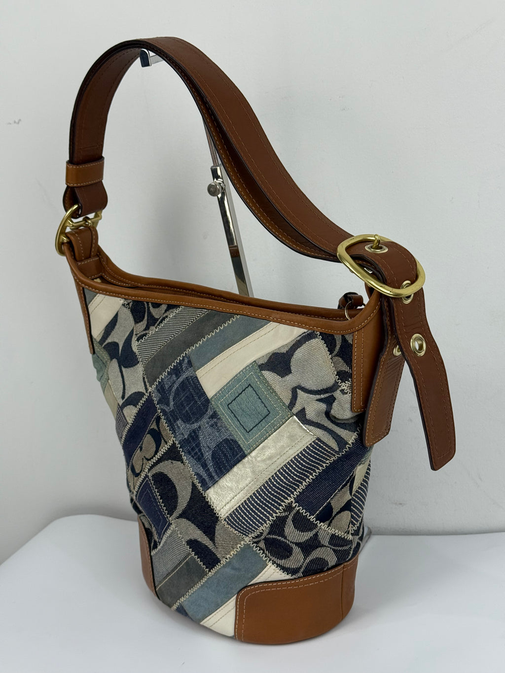 Vintage Coach Blue Denim Patchwork Shoulder Bag Coach Y2K Leather Crossbody Bag