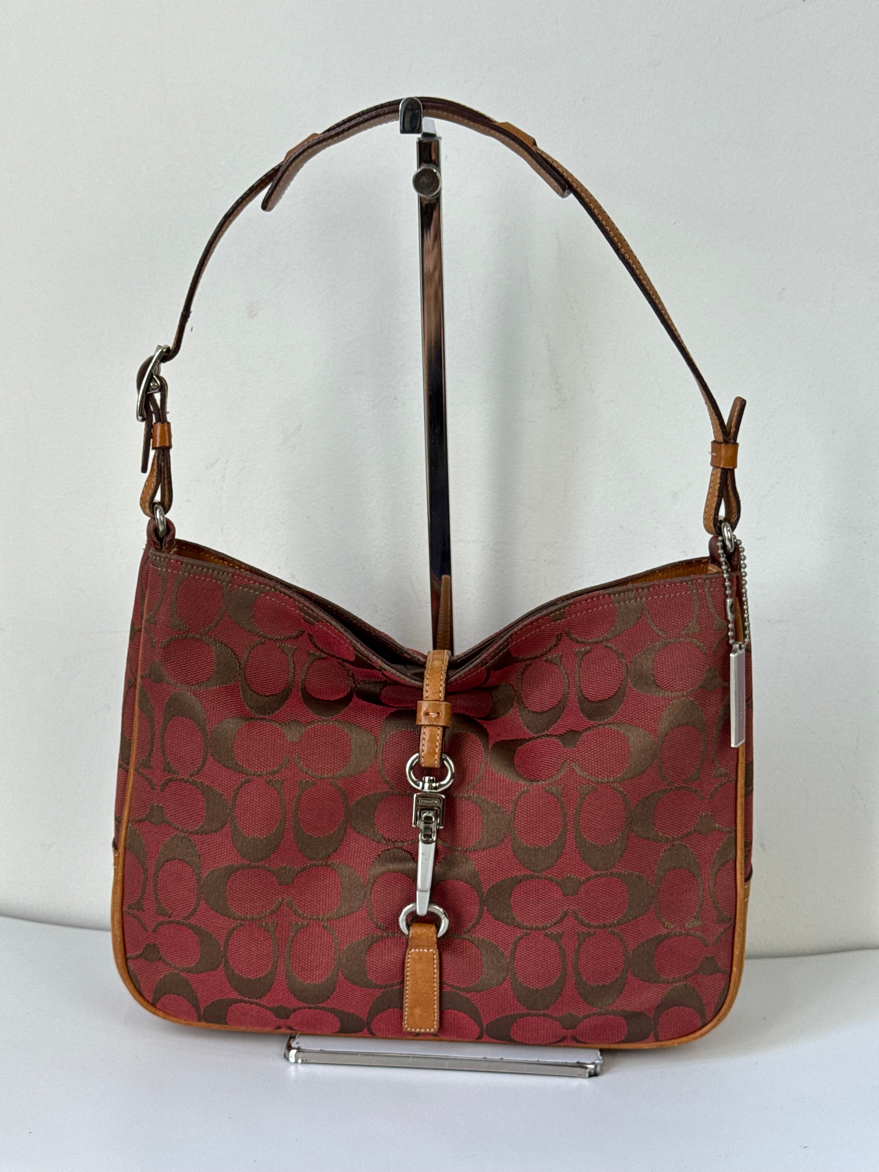 Vintage Coach Demi Hampton Tote Bag Coach Red Signature Tan Leather Handbag 00s Y2K