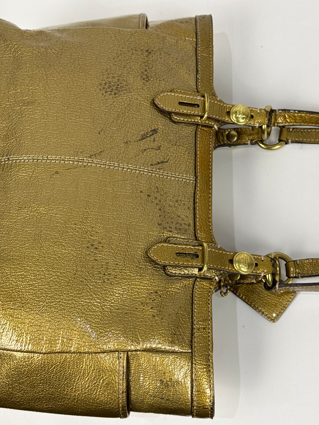 Vintage Coach East West Gallery Tote Bag Coach Gold Patent Leather HandBag 00s Y2K