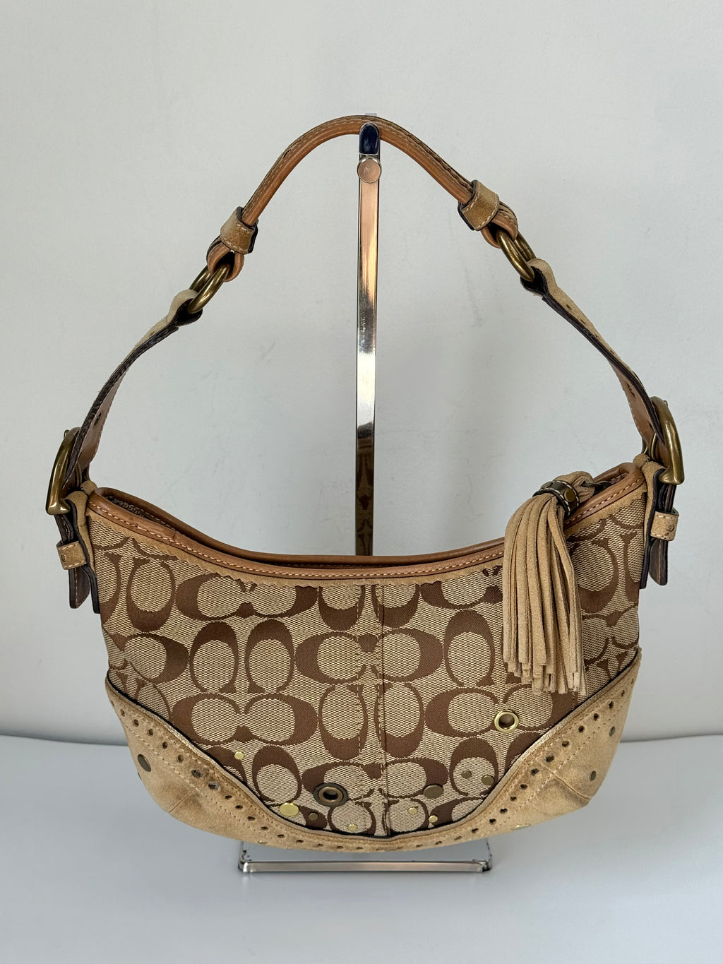 Coach Vintage Signature Sufflette Shoulder Bag Suede Studs Rare Y2K Hobo Bag
