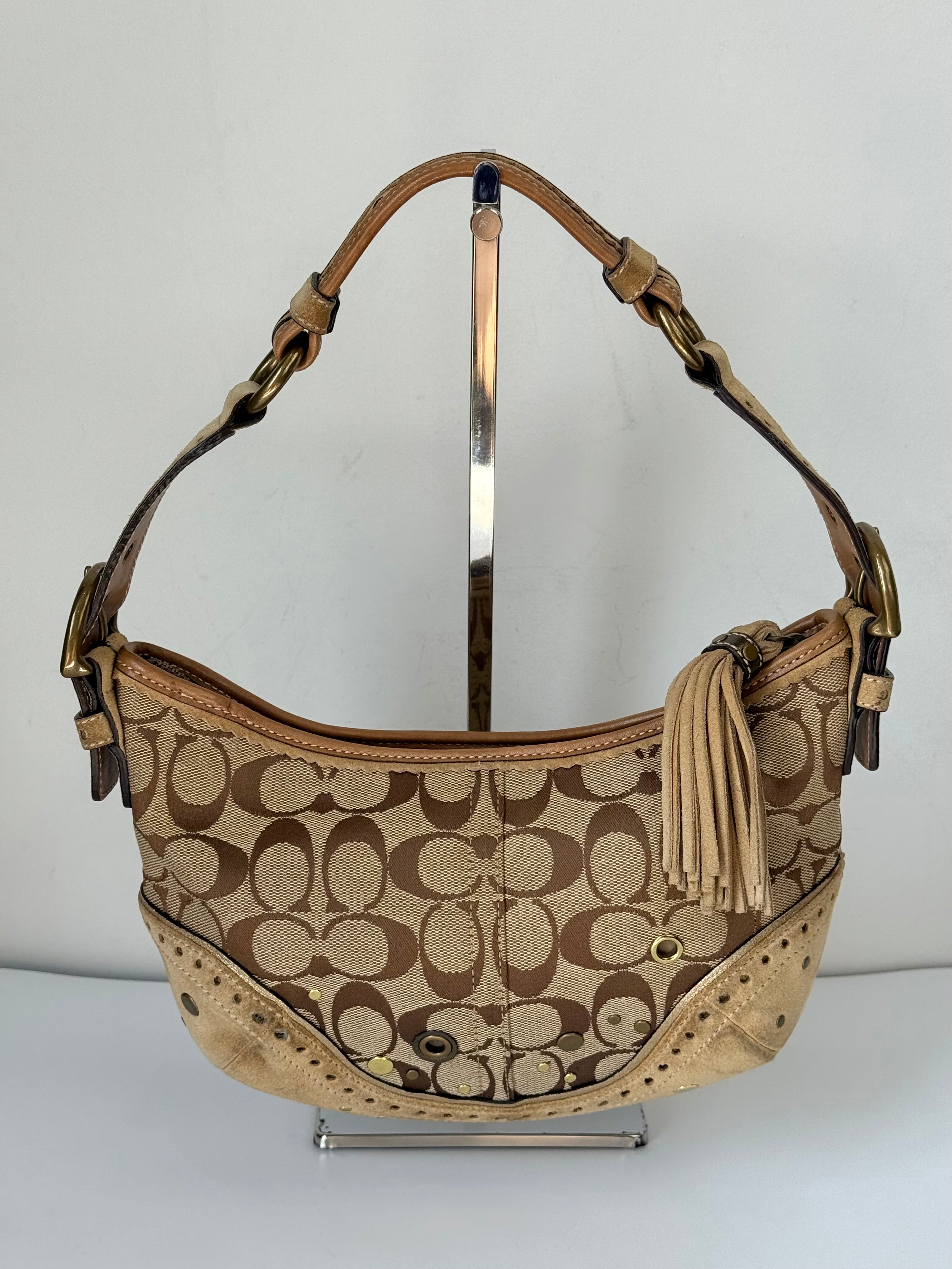 Coach Vintage Signature Sufflette Shoulder Bag Suede Studs Rare Y2K Hobo Bag