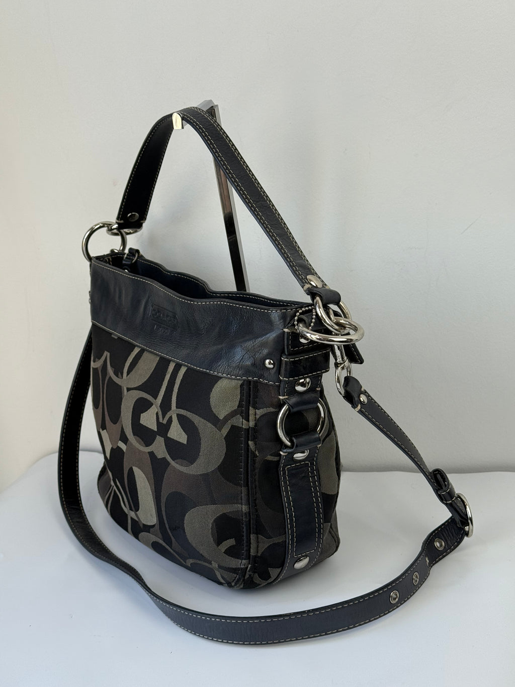 Vintage Coach Zoe Optic 2 Way Bag Black Signature Canvas Handbag 00s Y2K