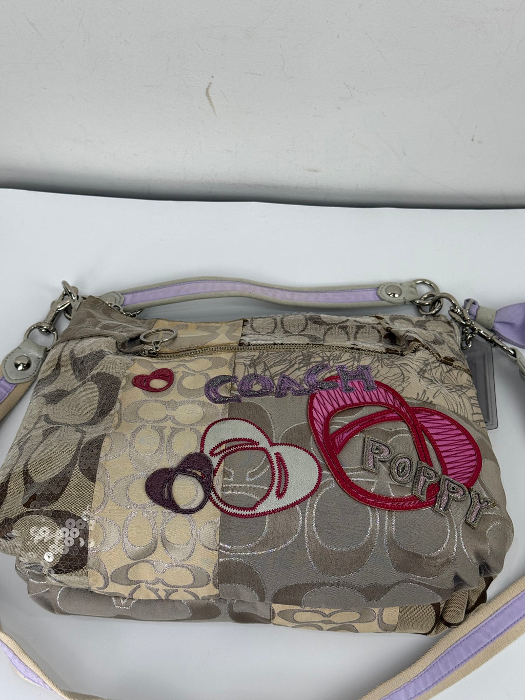 Vintage Coach Poppy Sequin 2-way Shoulder Bag Coach Signature Patchwork Heart Design Handbag 00s Y2K