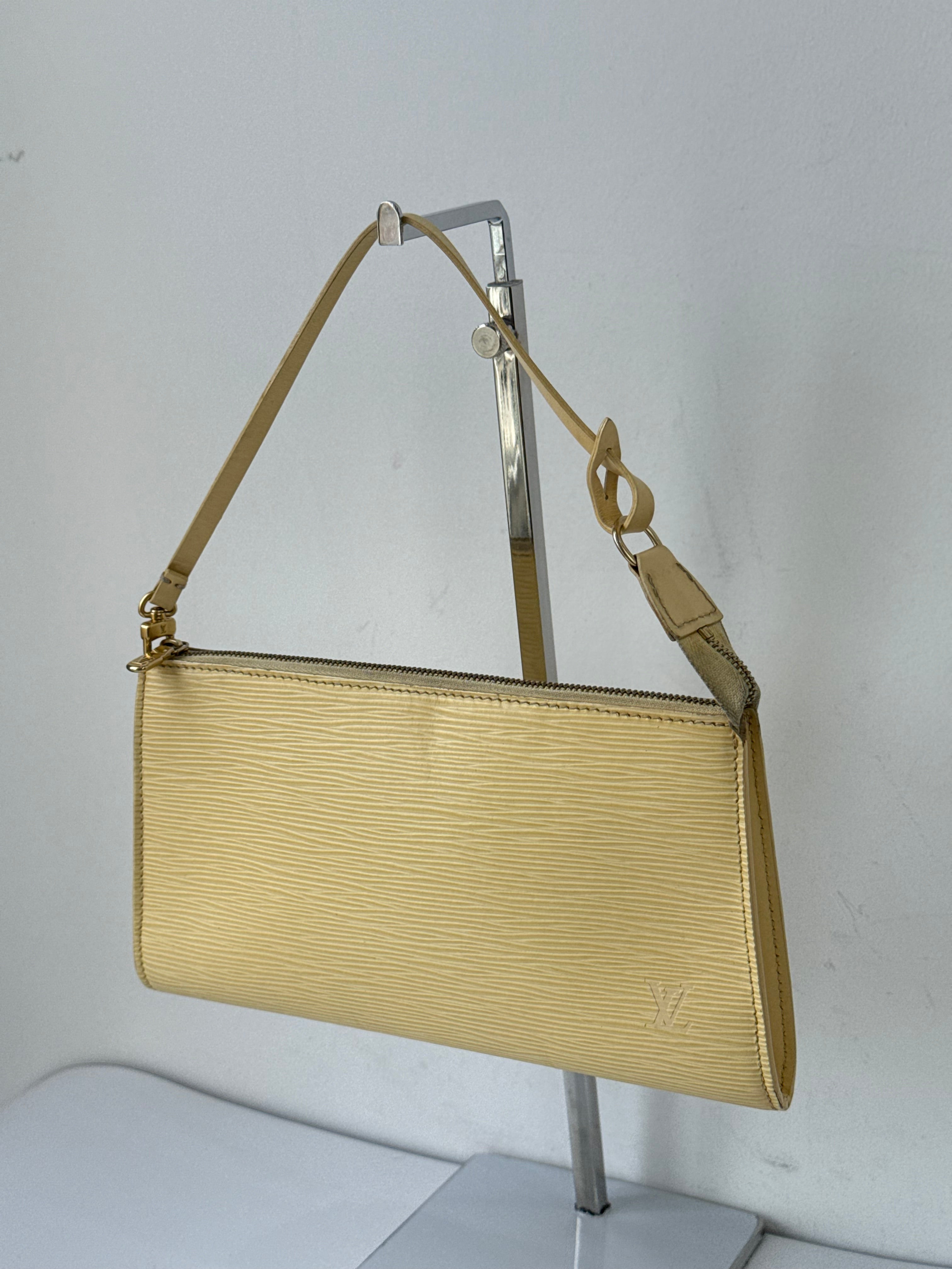 Vintage Louis Vuitton Pochette Bag Louis Vuitton Yellow Pouch Leather Handbag 00s Y2K