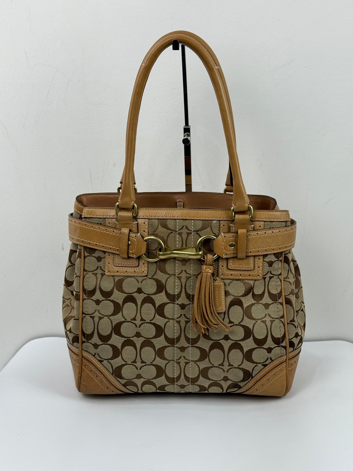 Vintage Coach Hampton Signature Tote Bag Brown and Tan Coach Canvas HandBag 00s Y2K